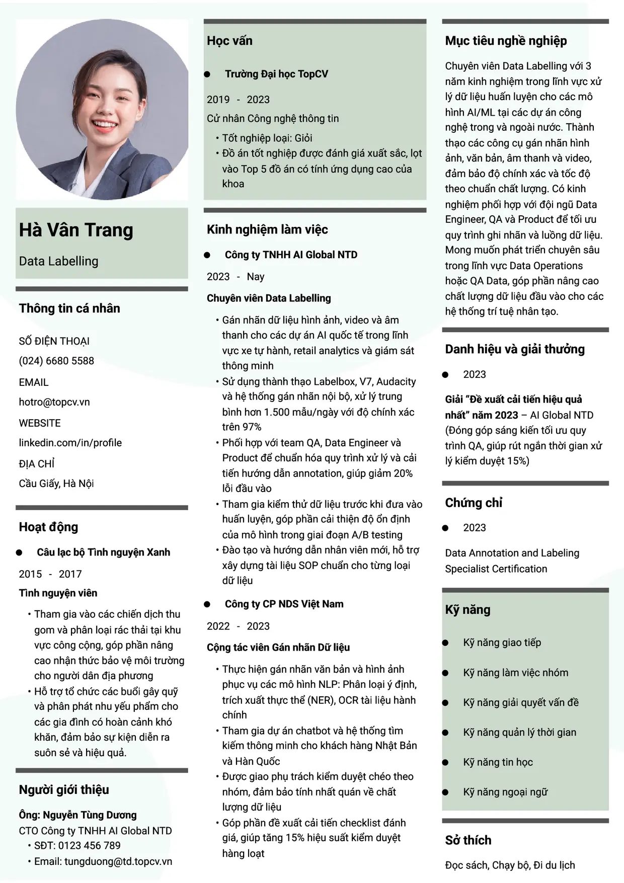 Mẫu CV xin việc Data Labelling style Thời đại