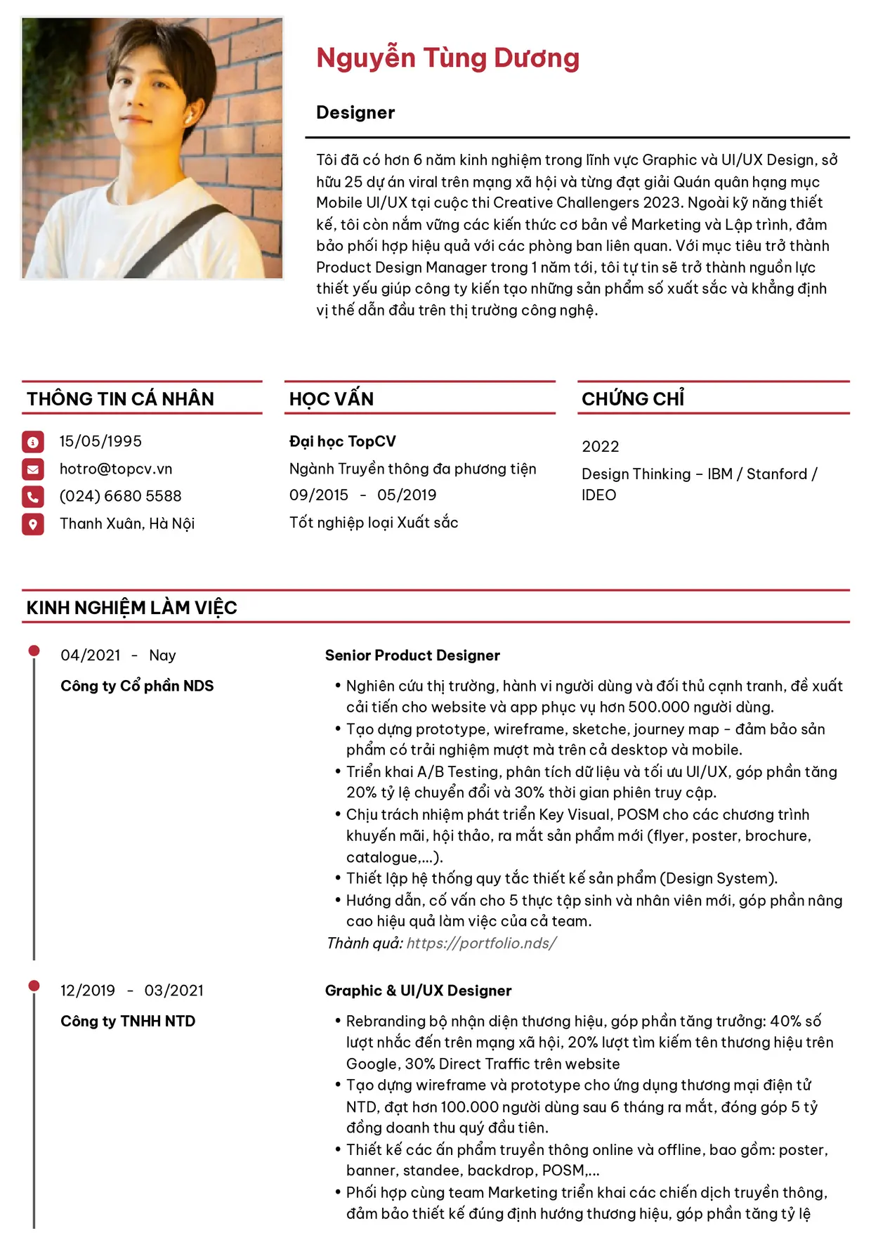 Mẫu CV xin việc Designer style Thanh lịch