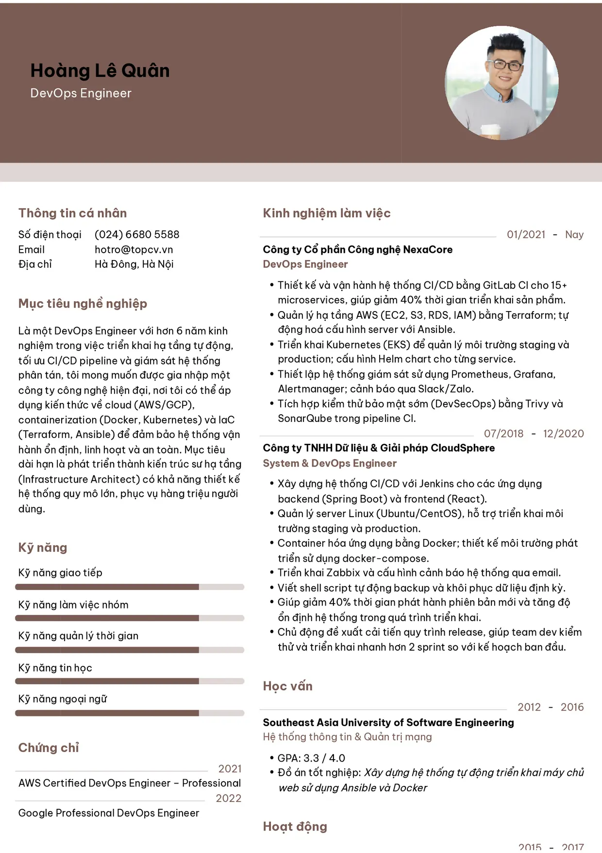 Mẫu CV DevOps Engineer style Ấn tượng 3