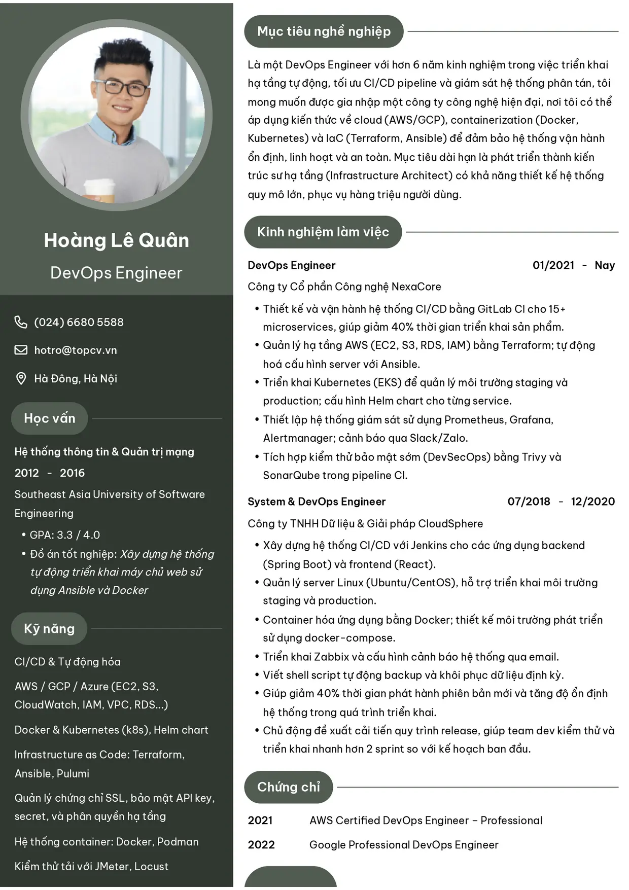 Mẫu CV DevOps Engineer style Ấn tượng 6