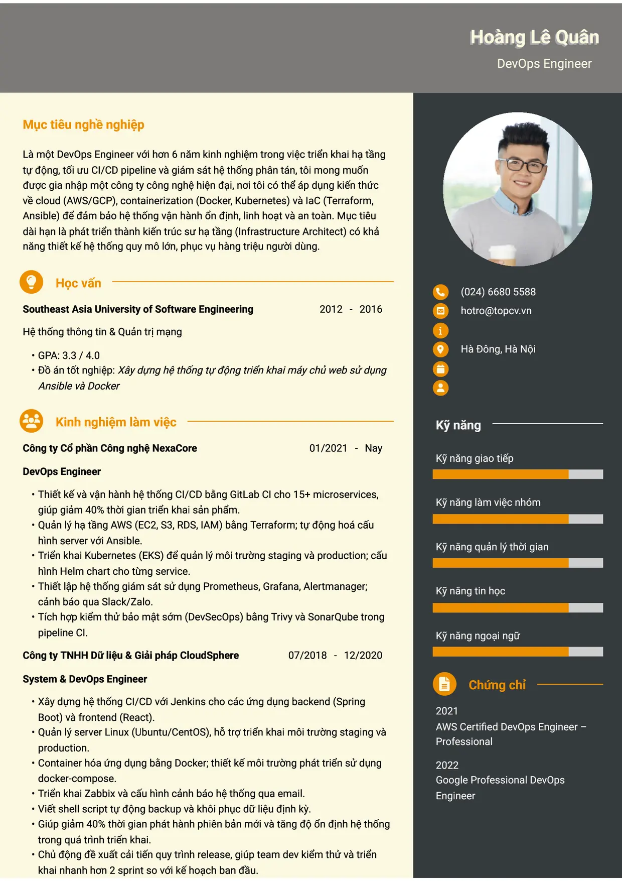 Mẫu CV DevOps Engineer style Ấn tượng