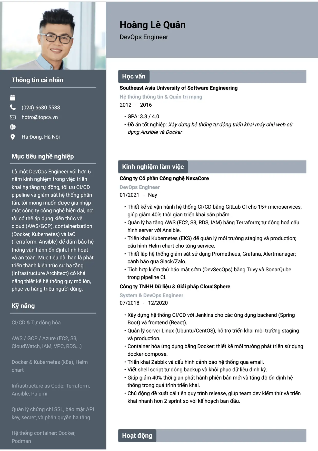 Mẫu CV DevOps Engineer style Basic 1