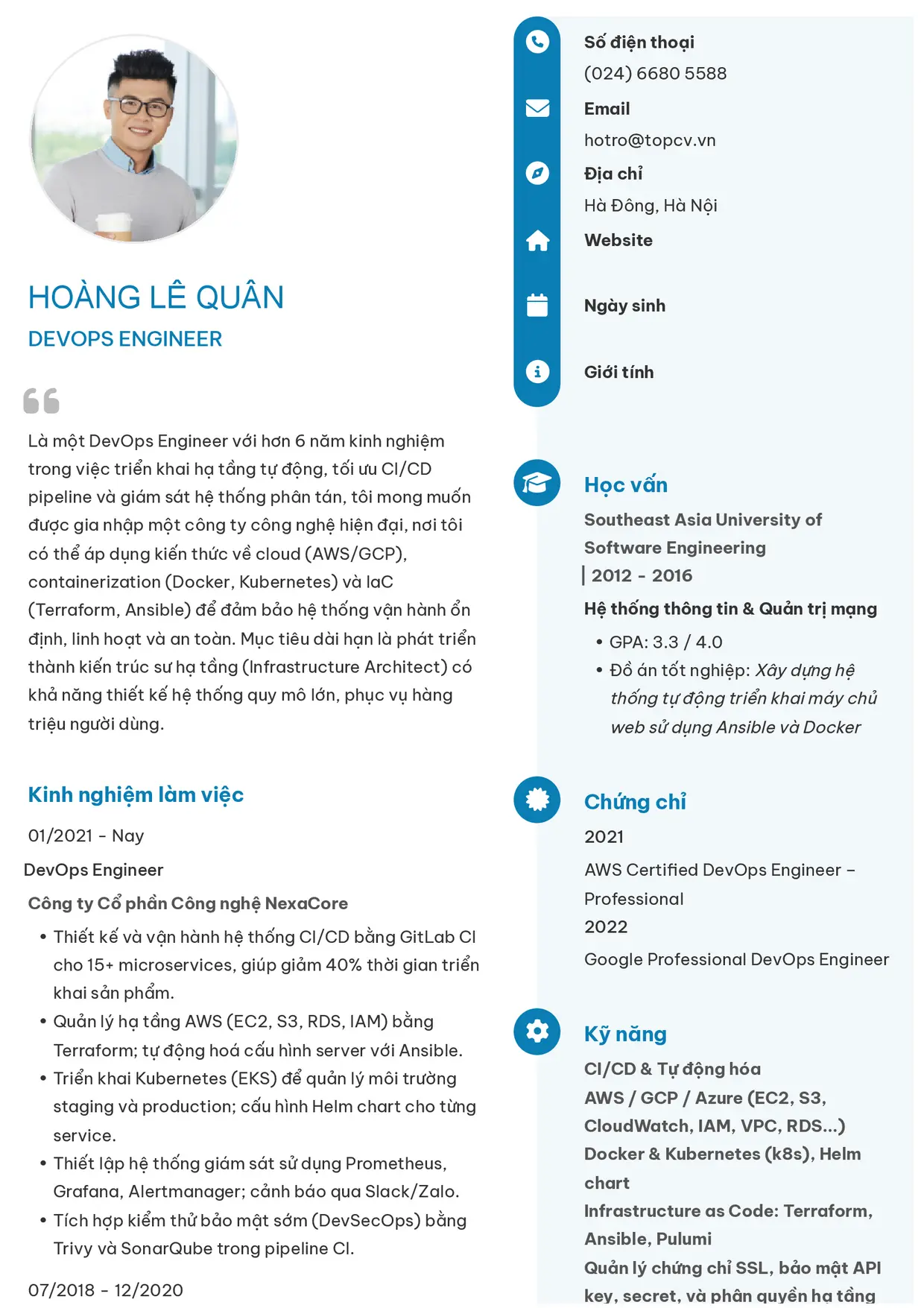 Mẫu CV DevOps Engineer style Basic 4