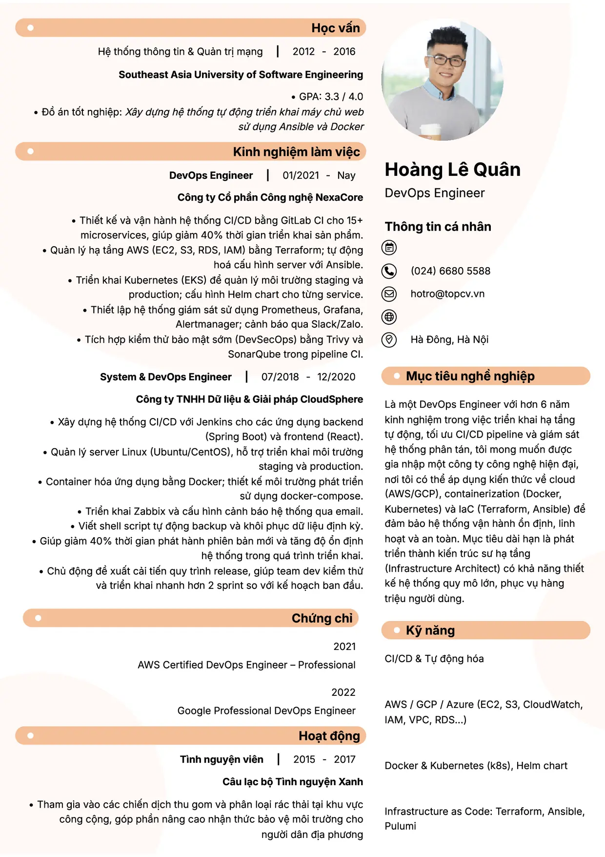 Mẫu CV DevOps Engineer style Basic 5