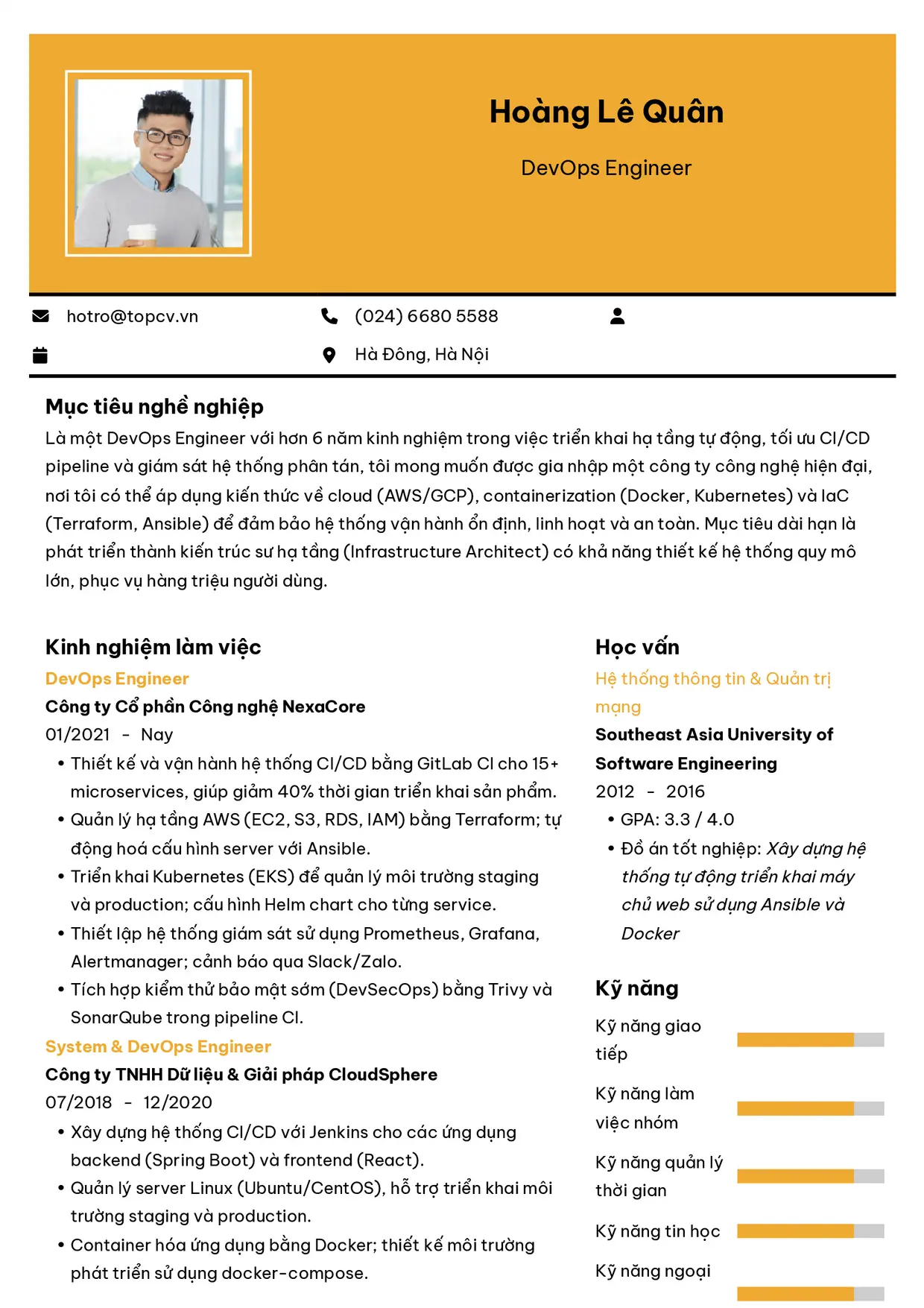 Mẫu CV DevOps Engineer style Hiện Đại 4