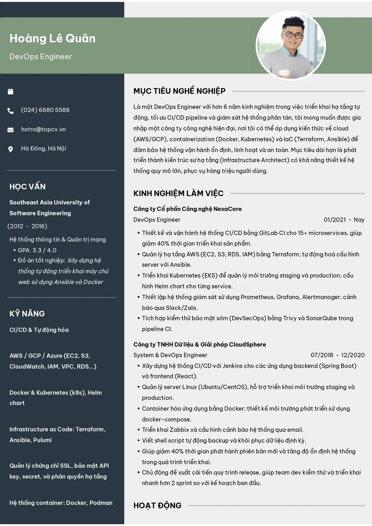 Mẫu CV DevOps Engineer style Outstanding 10