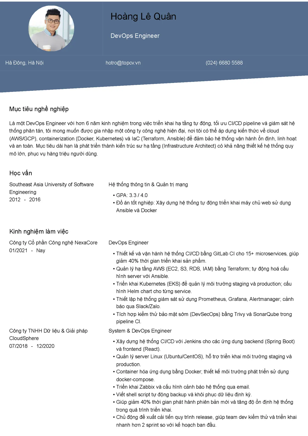 Mẫu CV DevOps Engineer style Thanh Lịch 1