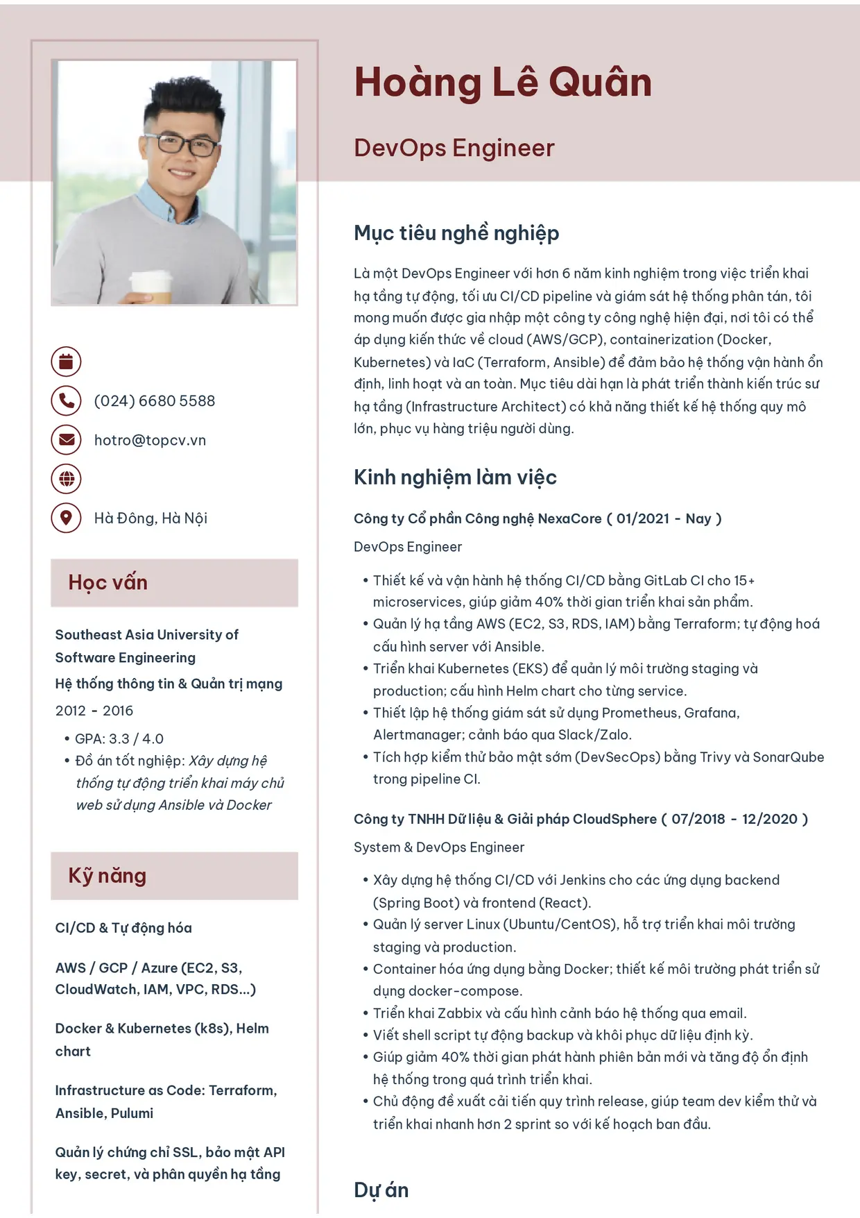 Mẫu CV DevOps Engineer style Thanh nhã