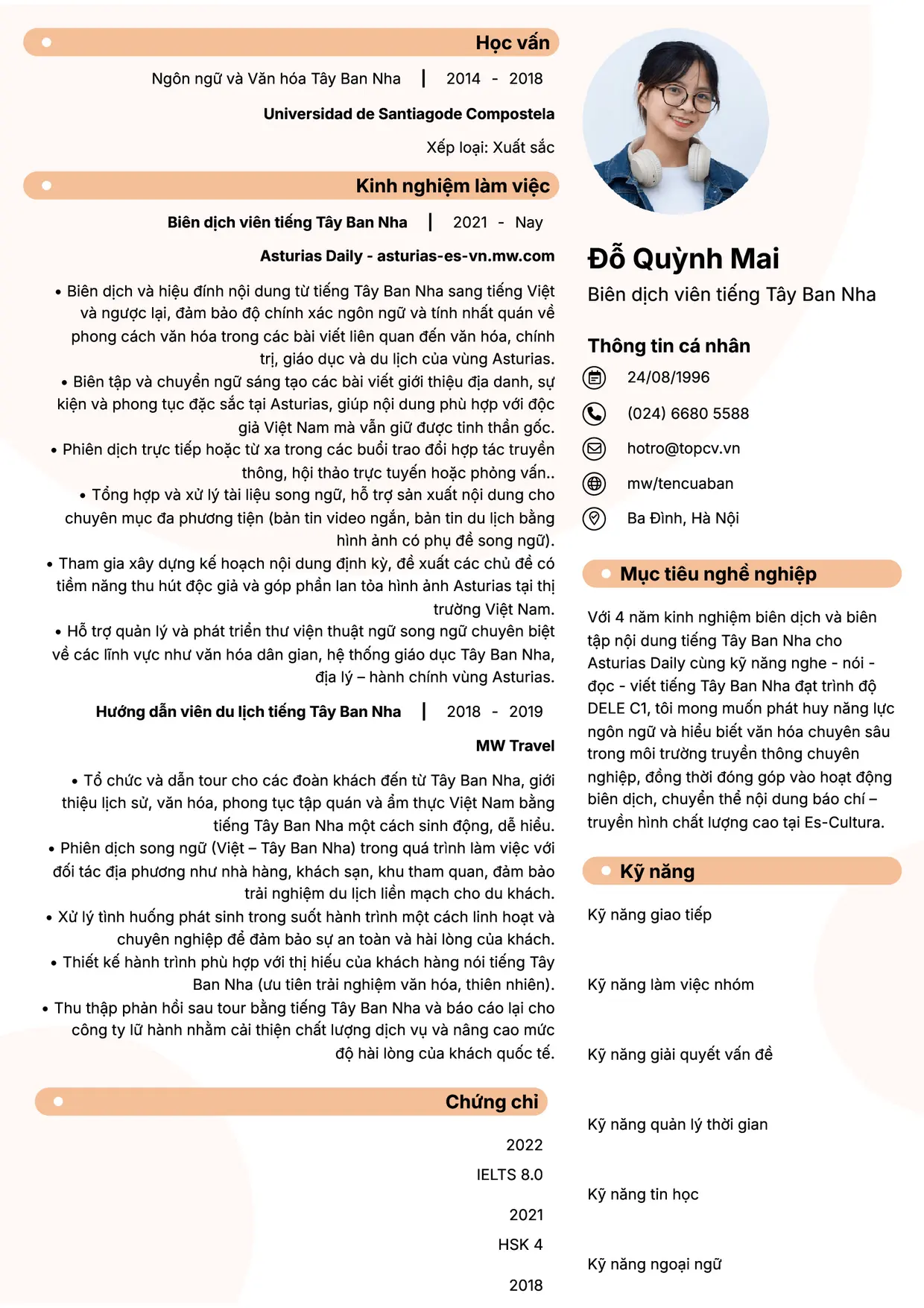Mẫu CV xin việc Dịch thuật style Basic 5
