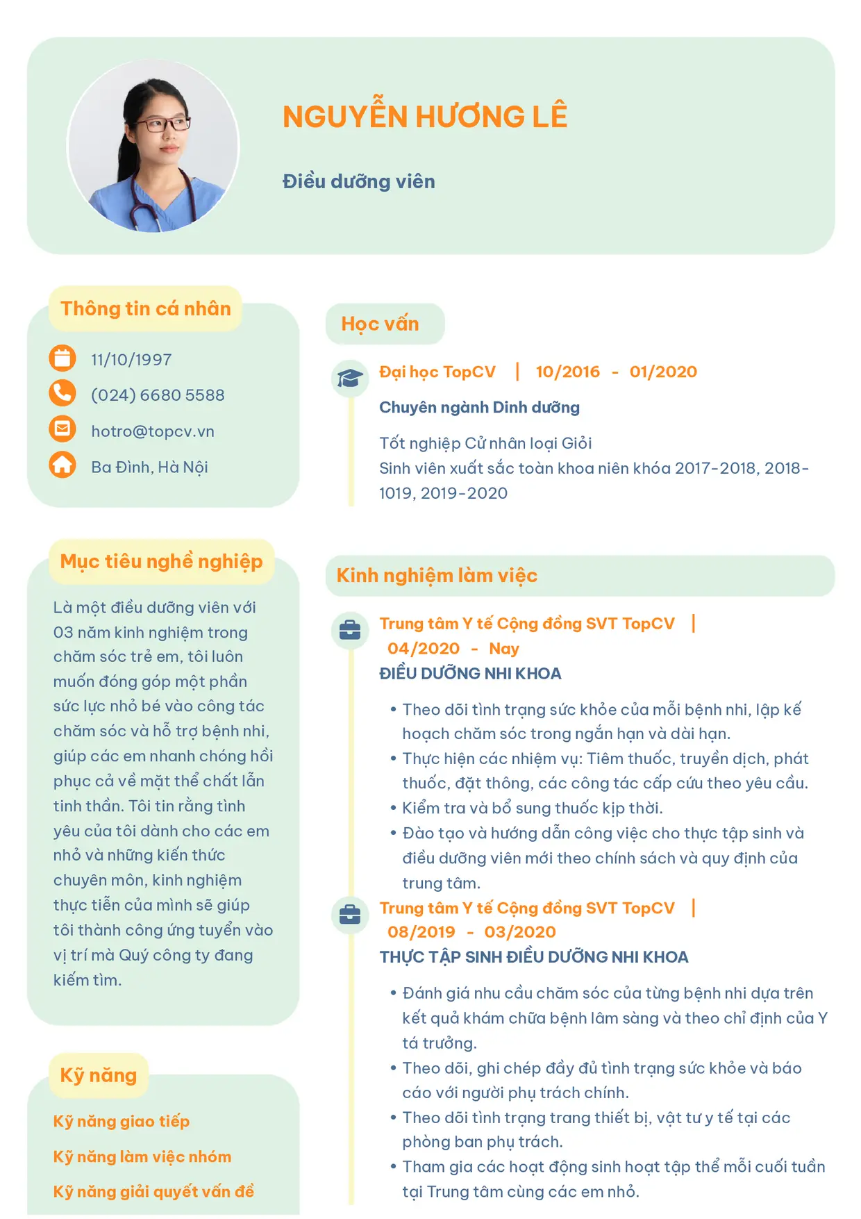 Mẫu CV xin việc Điều dưỡng style Basic 3