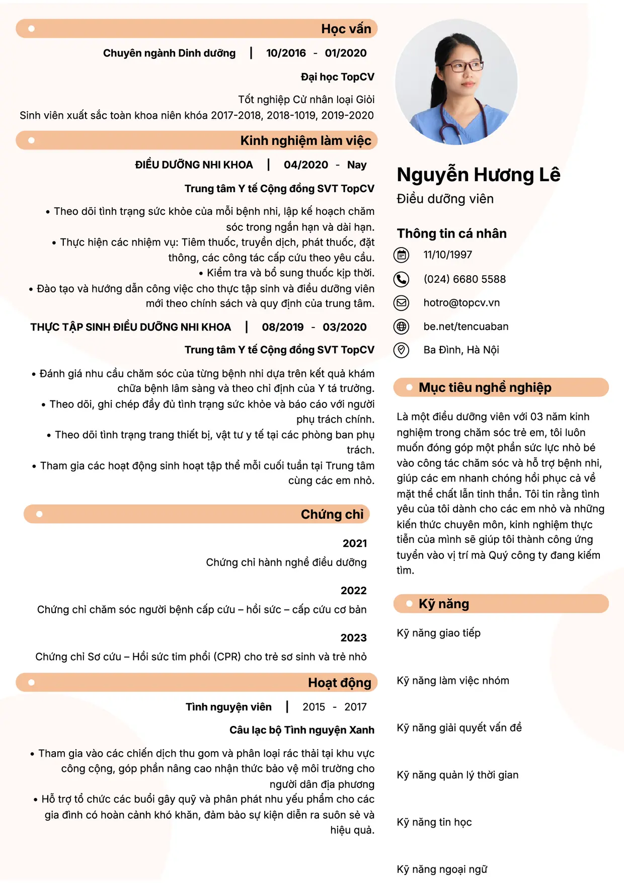 Mẫu CV xin việc Điều dưỡng style Basic 5