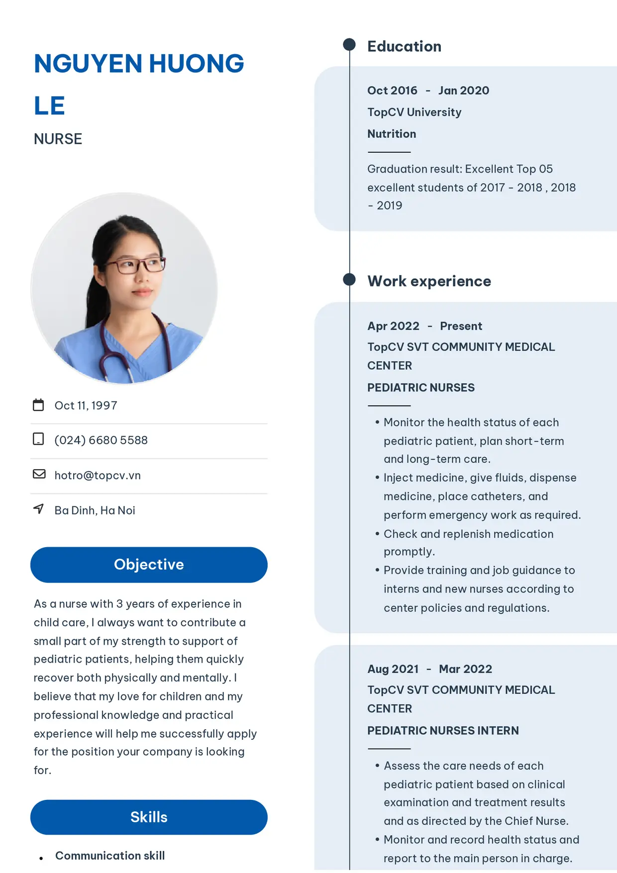 Mẫu CV xin việc Điều dưỡng style Sinh viên 3