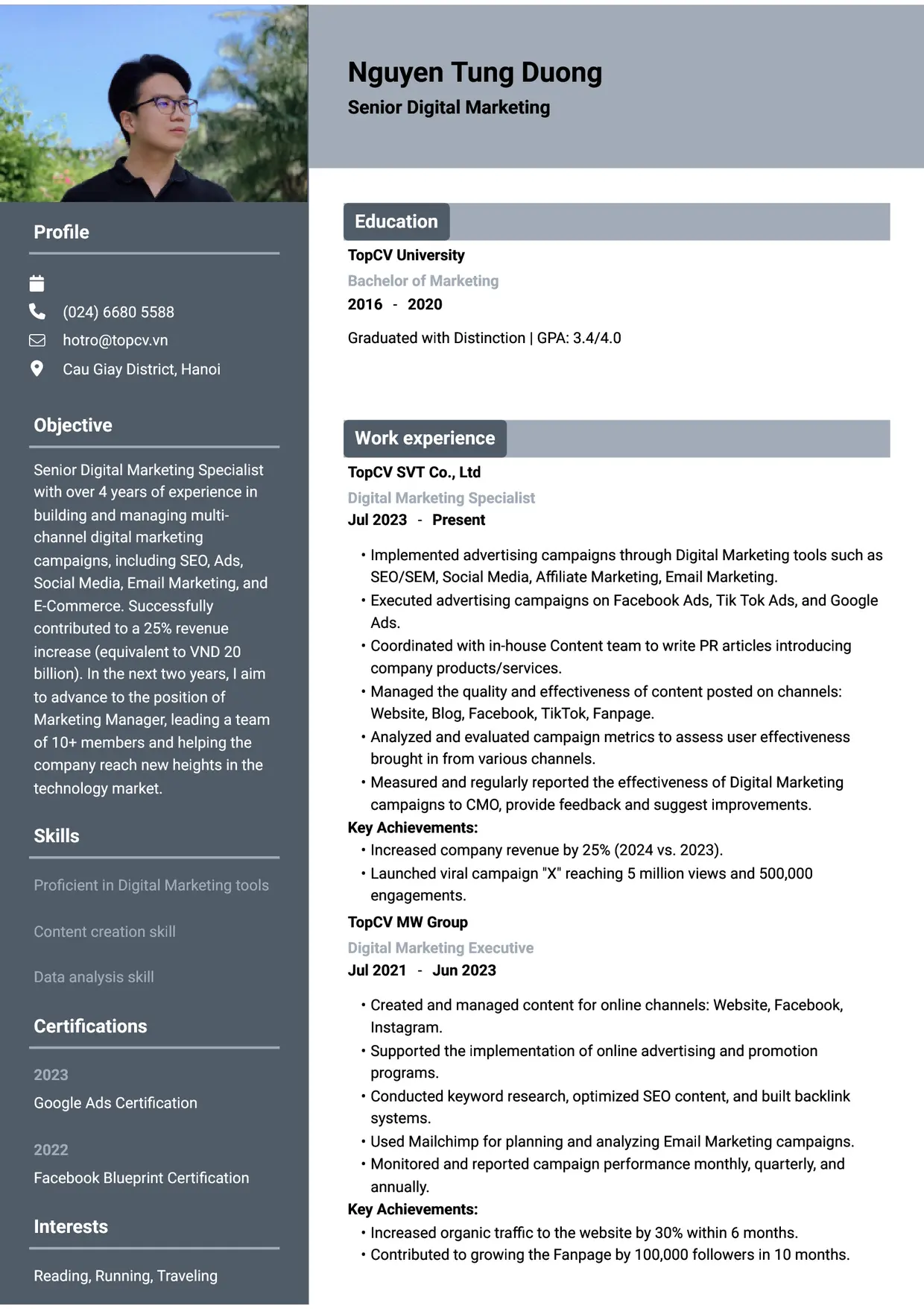 Mẫu CV xin việc Digital Marketing style Basic 1