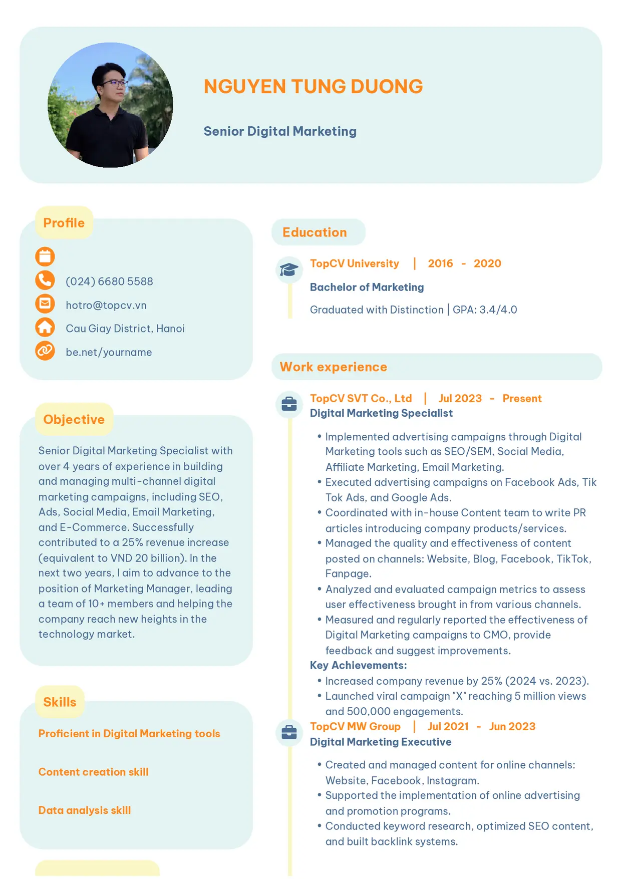Mẫu CV xin việc Digital Marketing style Basic 3