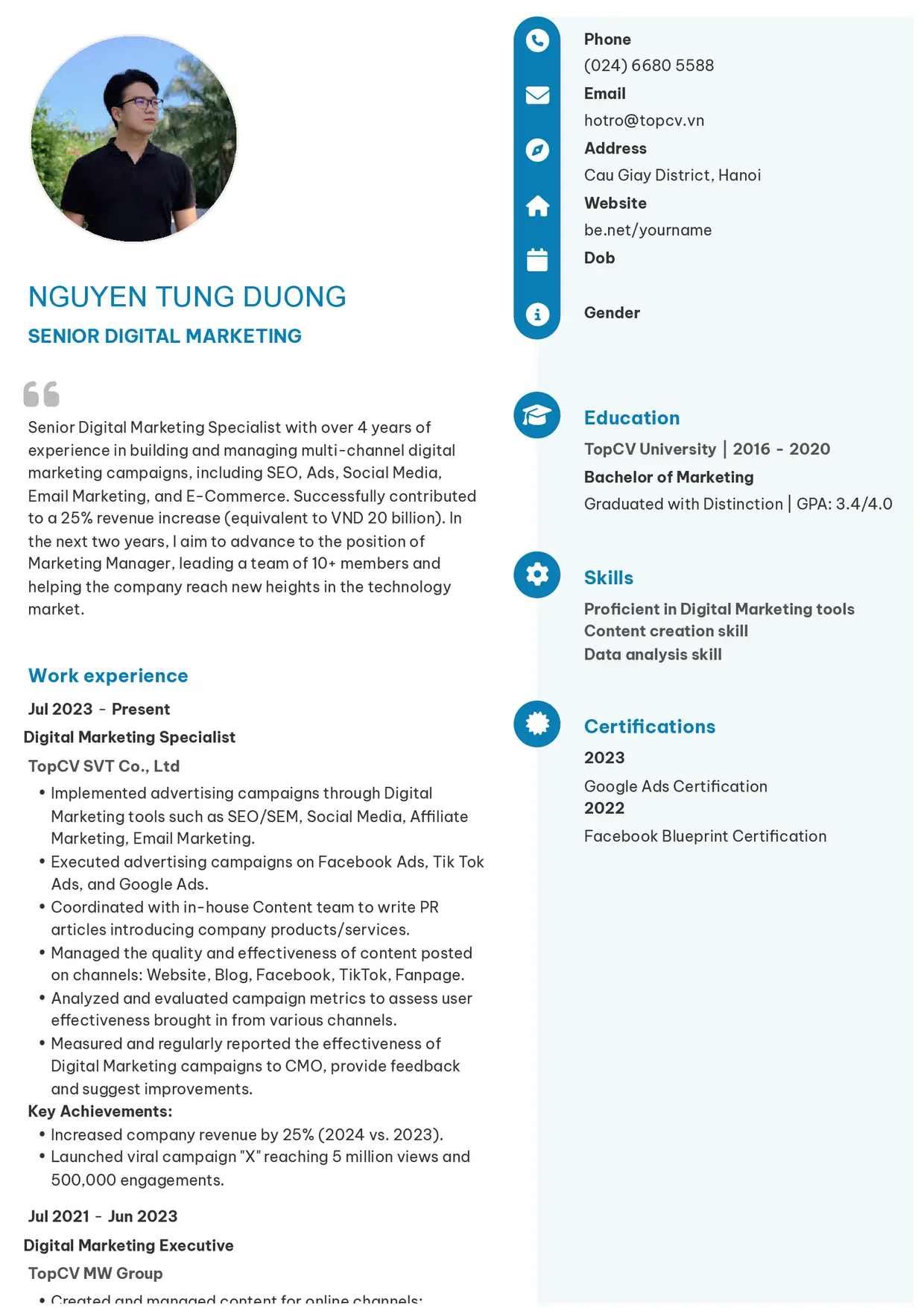 Mẫu CV xin việc Digital Marketing style Basic 4