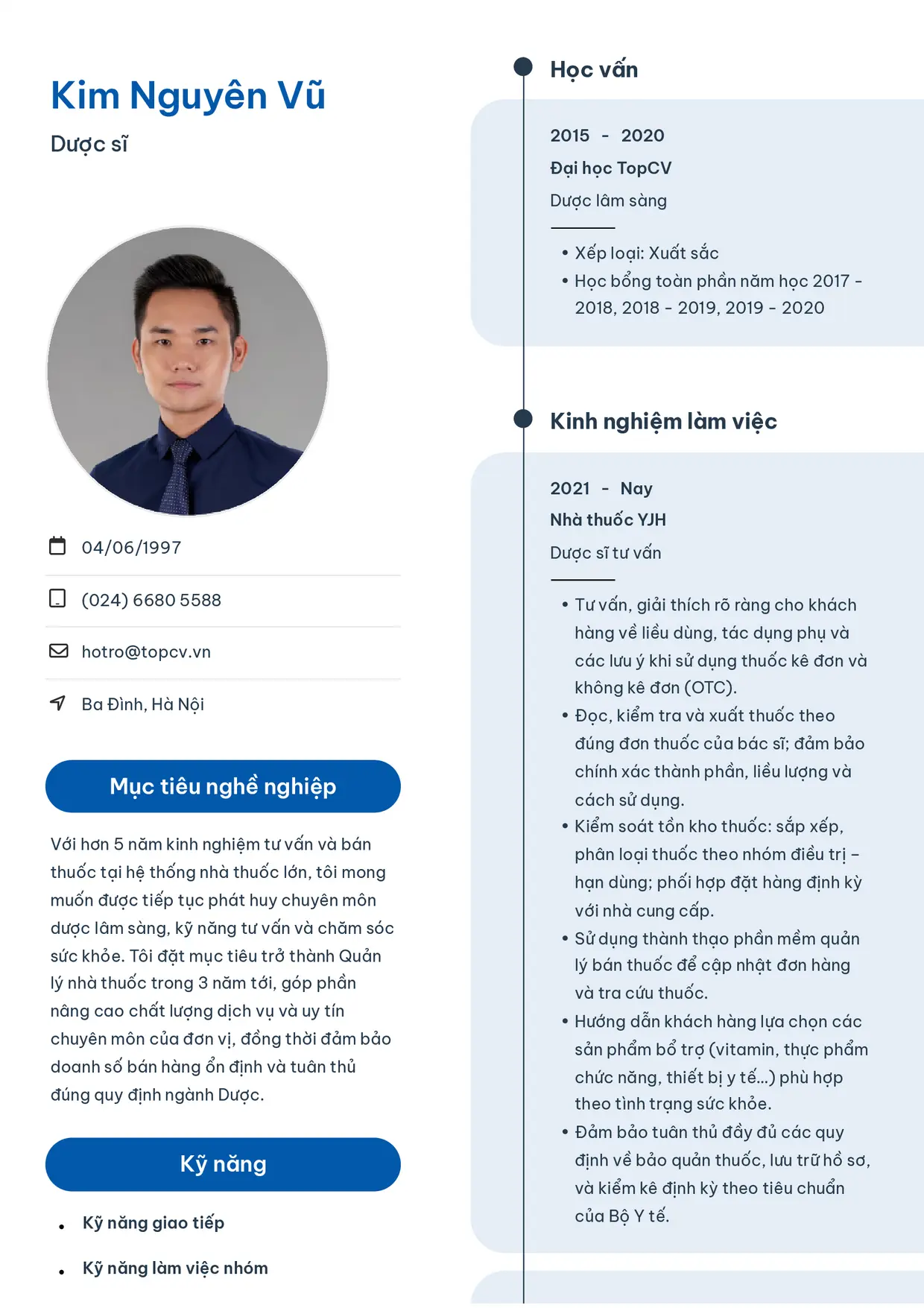 Mẫu CV Dược sĩ style Sinh viên 3