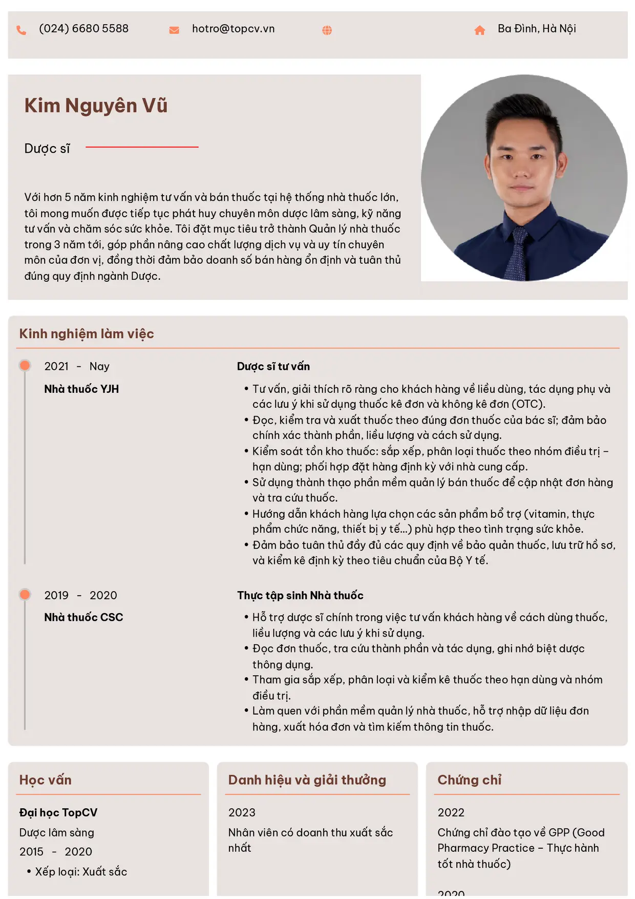 Mẫu CV Dược sĩ style Trang trọng