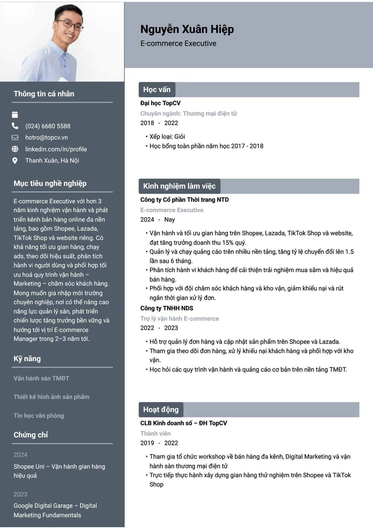 Mẫu CV E-commerce Executive style Basic 1