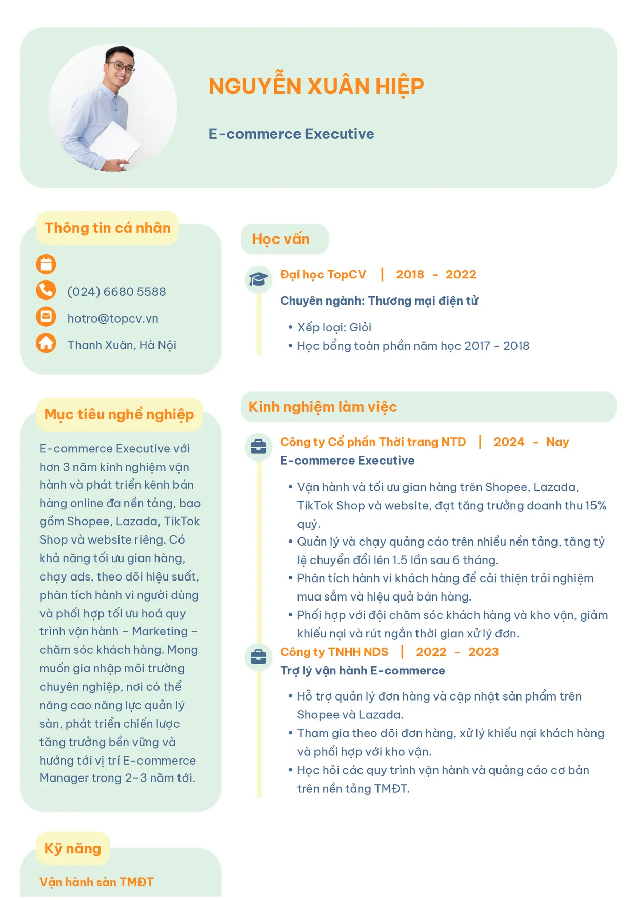 Mẫu CV E-commerce Executive style Basic 3