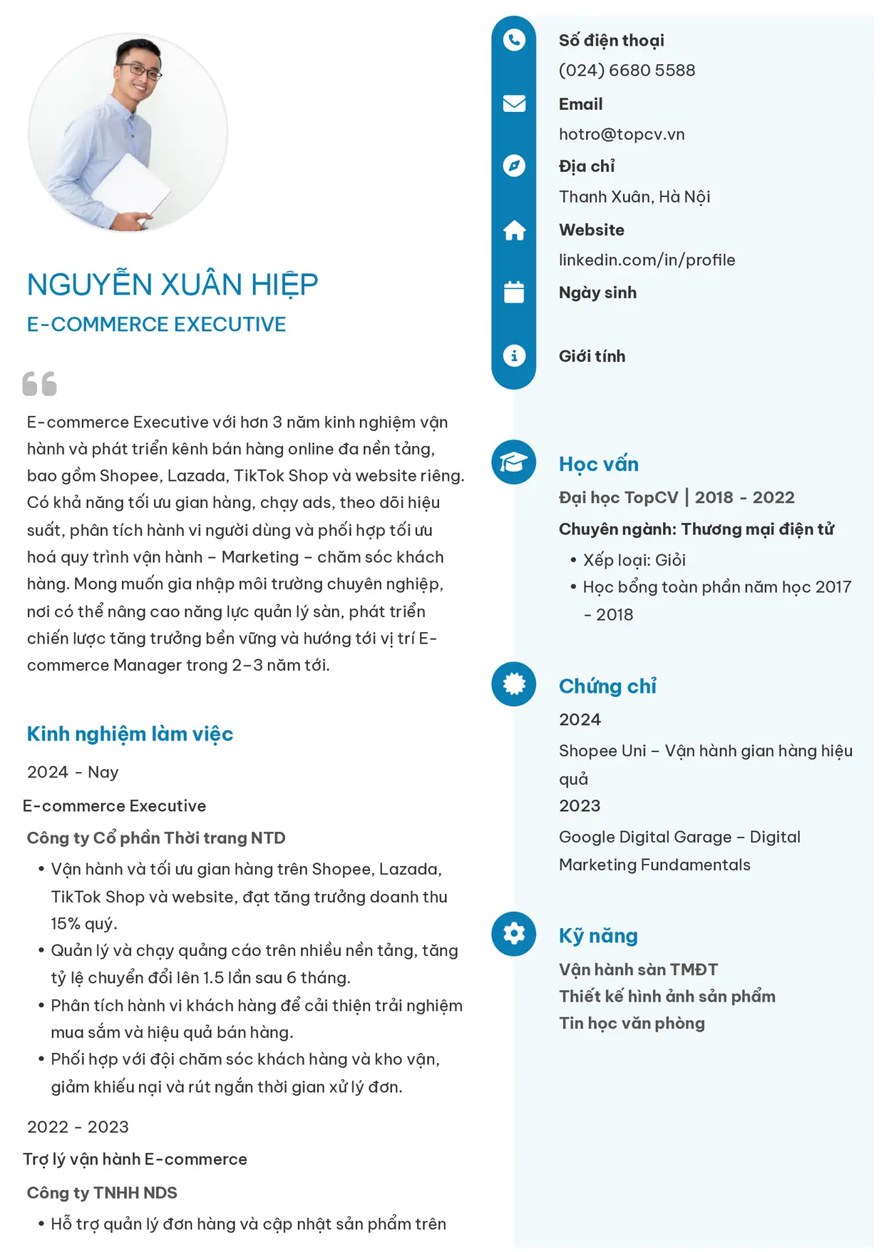 Mẫu CV E-commerce Executive style Basic 4