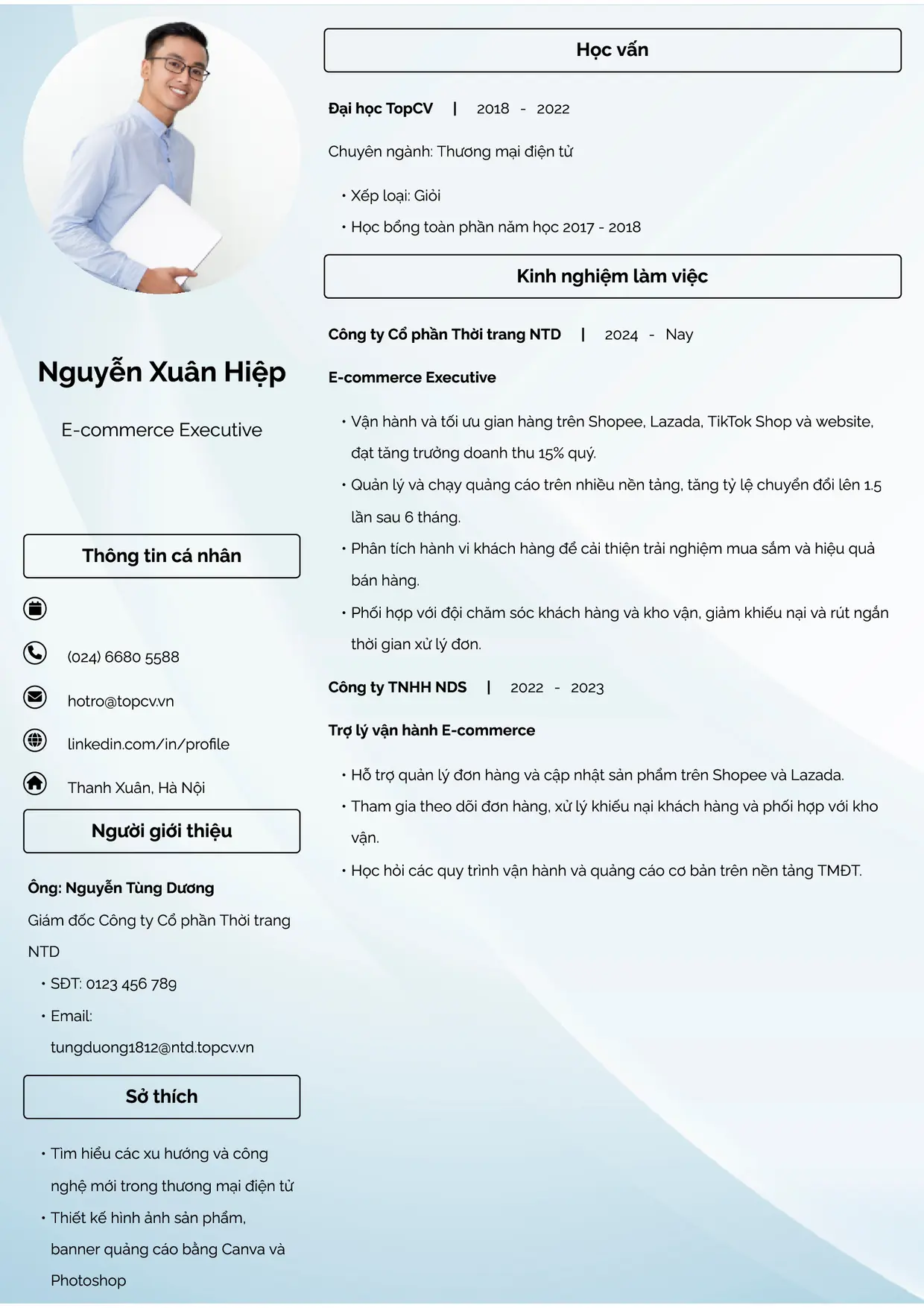 Mẫu CV E-commerce Executive style Đam mê