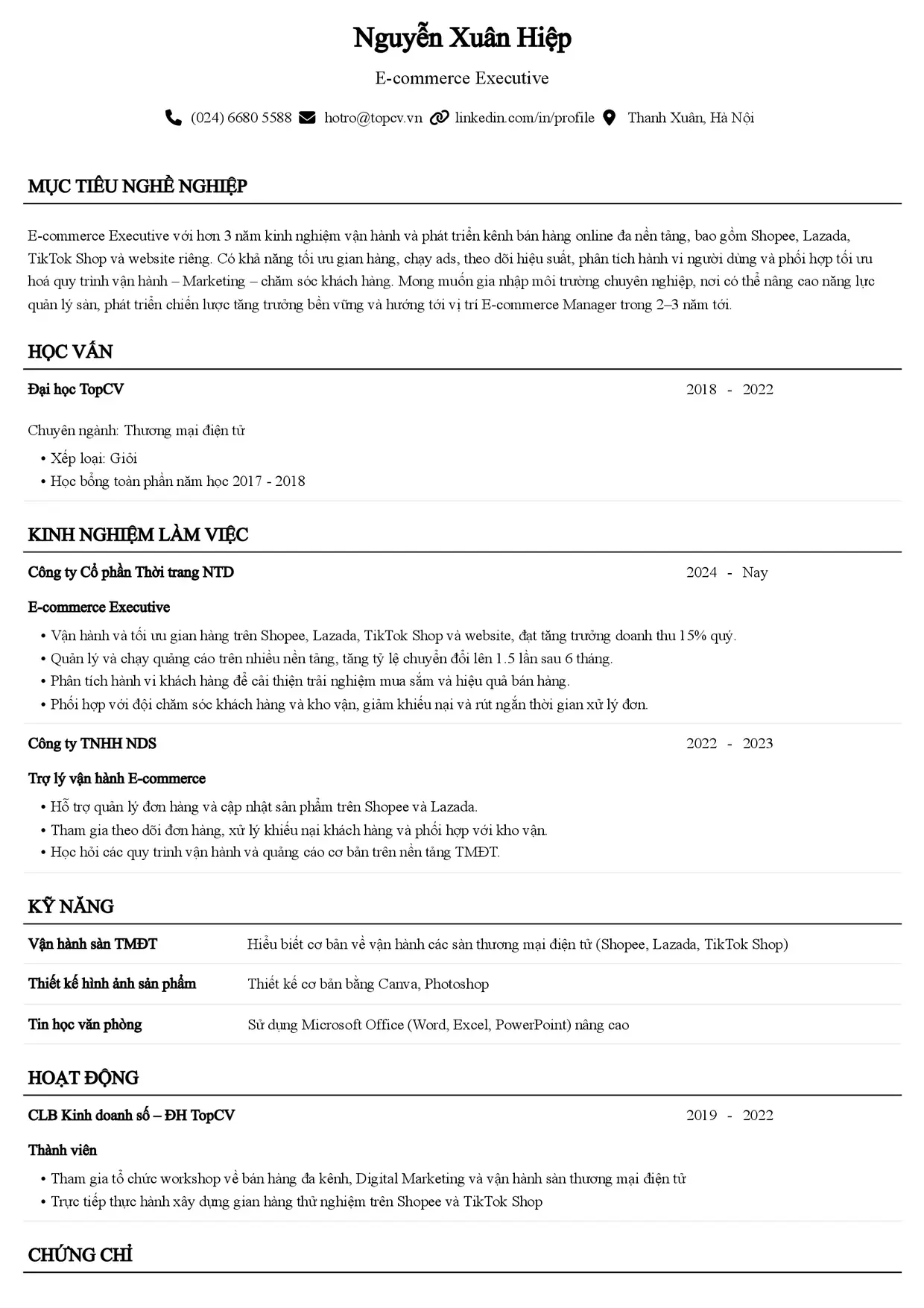 Mẫu CV E-commerce Executive style Senior