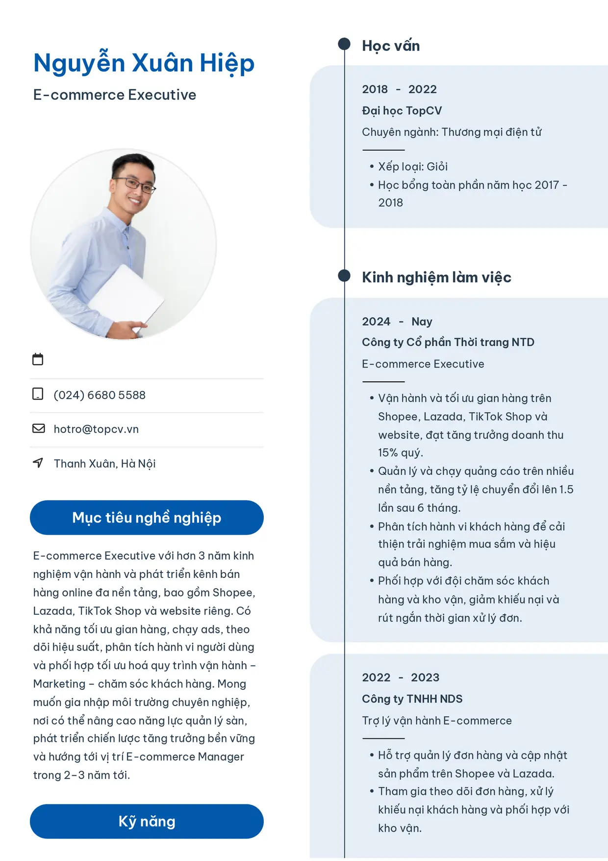 Mẫu CV E-commerce Executive style Sinh viên 3