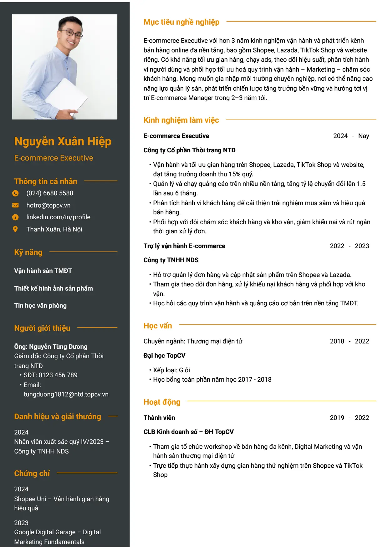 Mẫu CV E-commerce Executive style Tham vọng