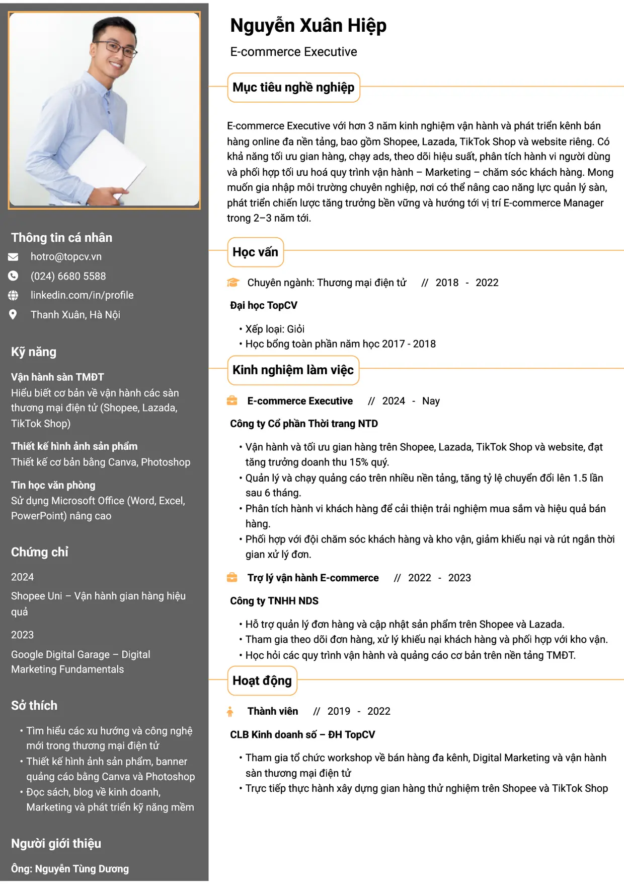 Mẫu CV E-commerce Executive style Thành đạt