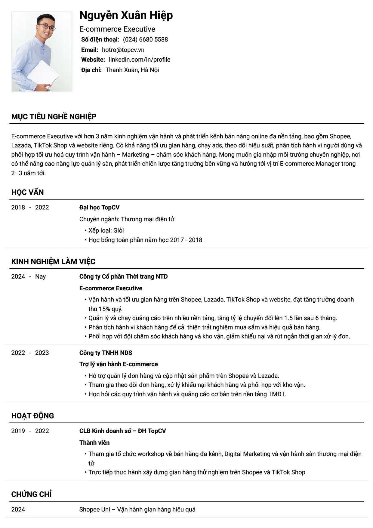 Mẫu CV E-commerce Executive style Tiêu chuẩn