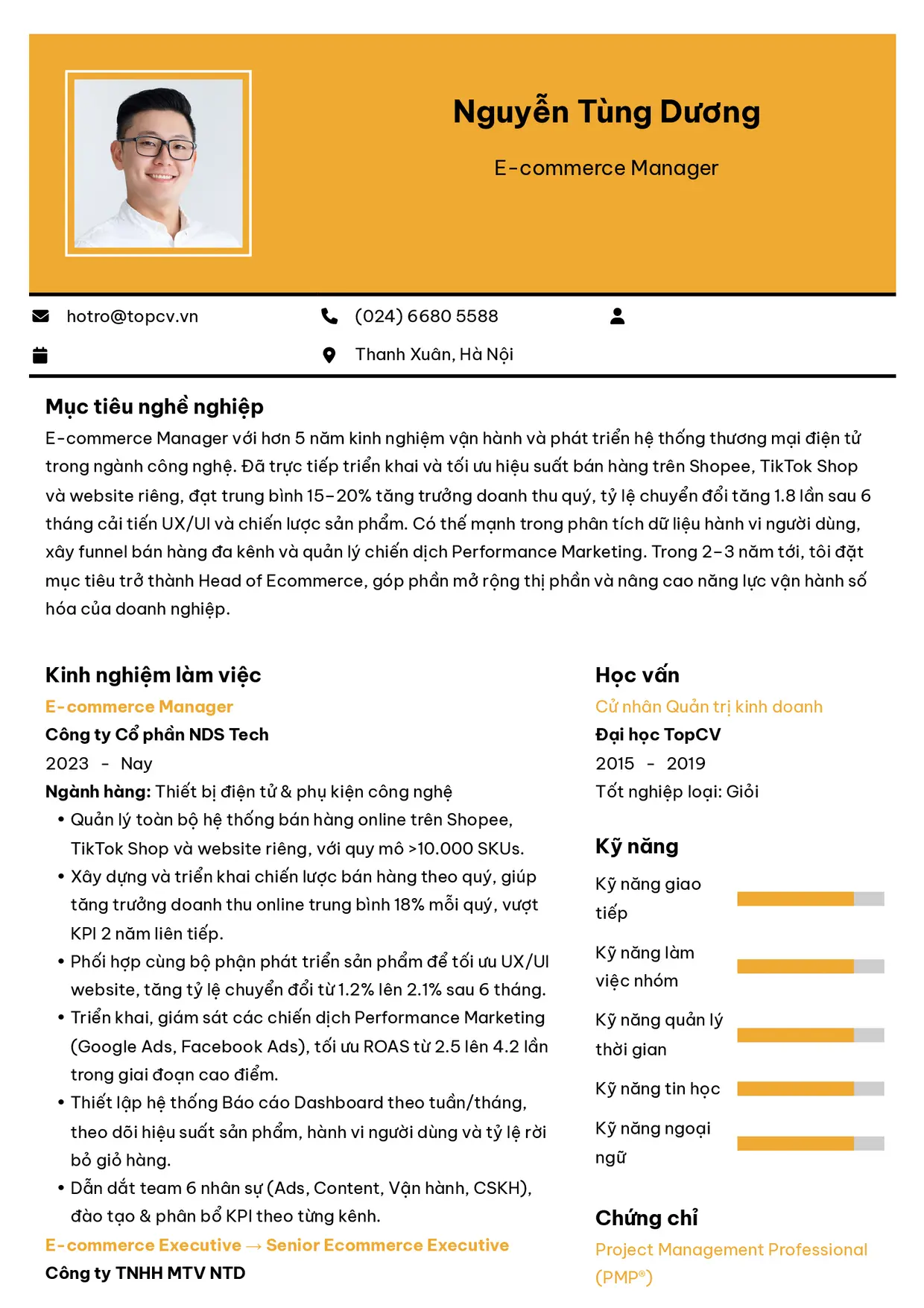 Mẫu CV E-commerce Manager style Hiện Đại 4