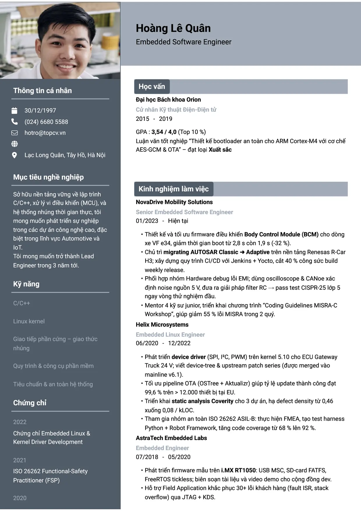 Mẫu CV Embedded Engineer style Basic 1