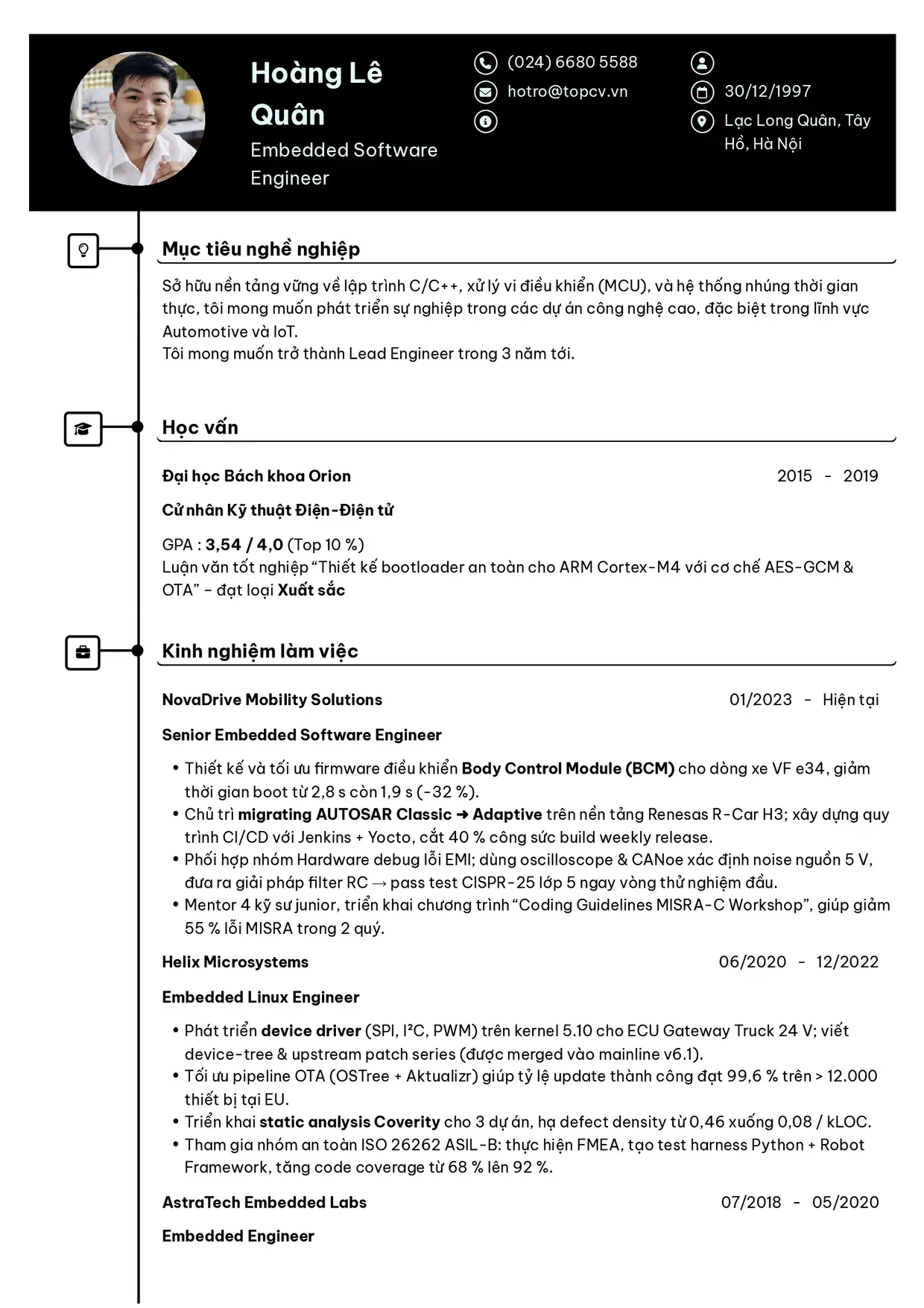 Mẫu CV Embedded Engineer style Cao Cấp