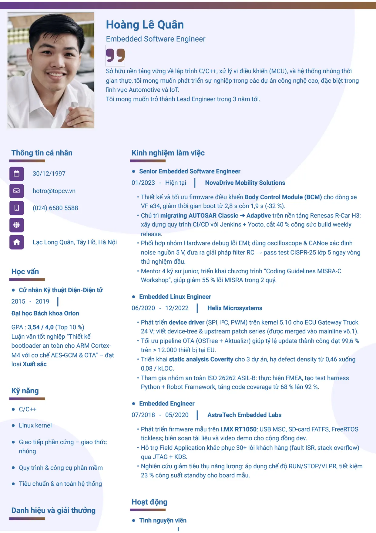 Mẫu CV Embedded Engineer style Gradient 1
