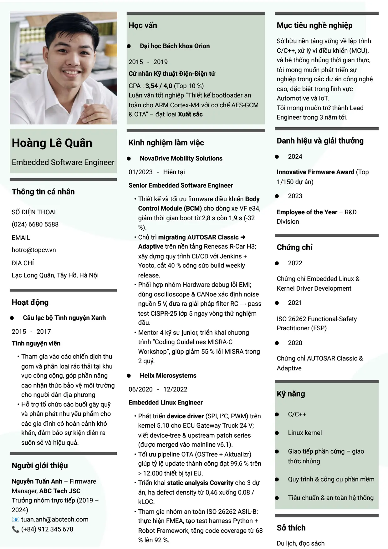 Mẫu CV Embedded Engineer style Thời đại