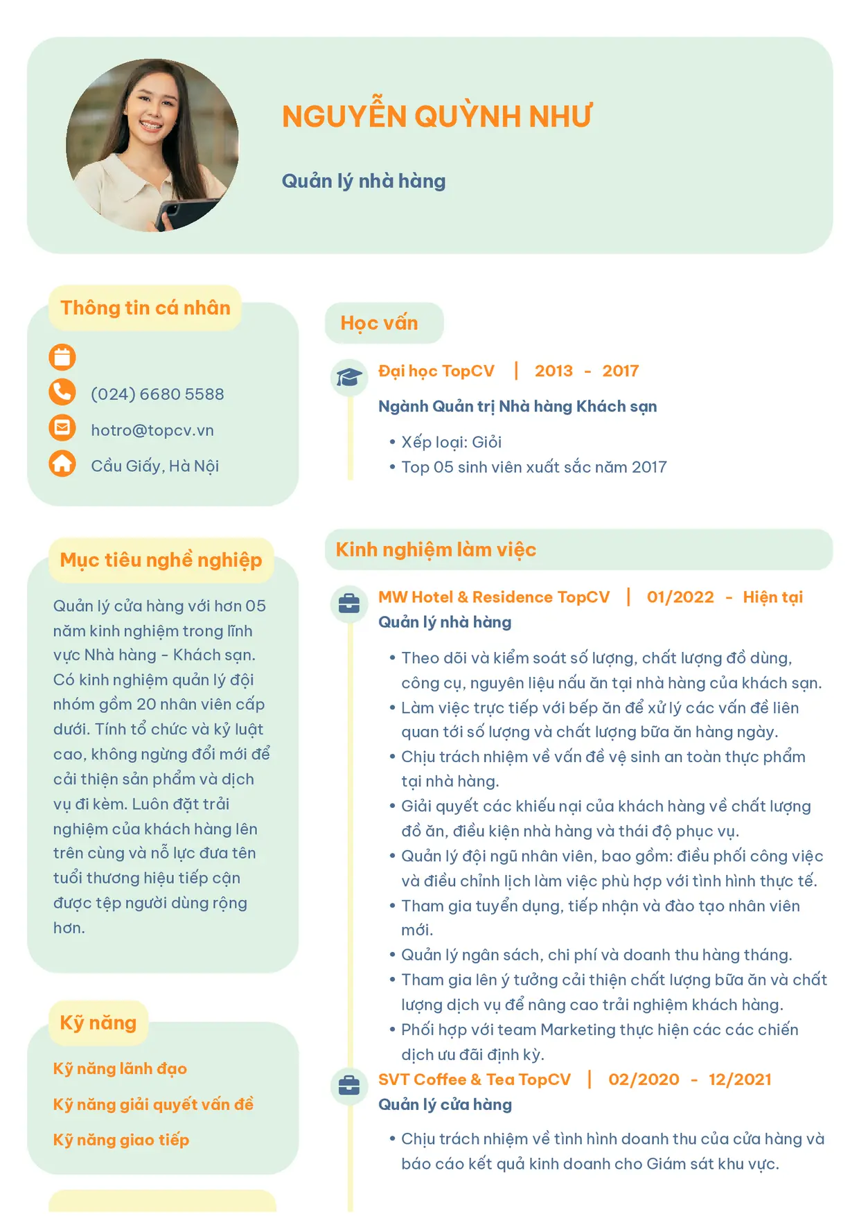 Mẫu CV xin việc F&B style Basic 3