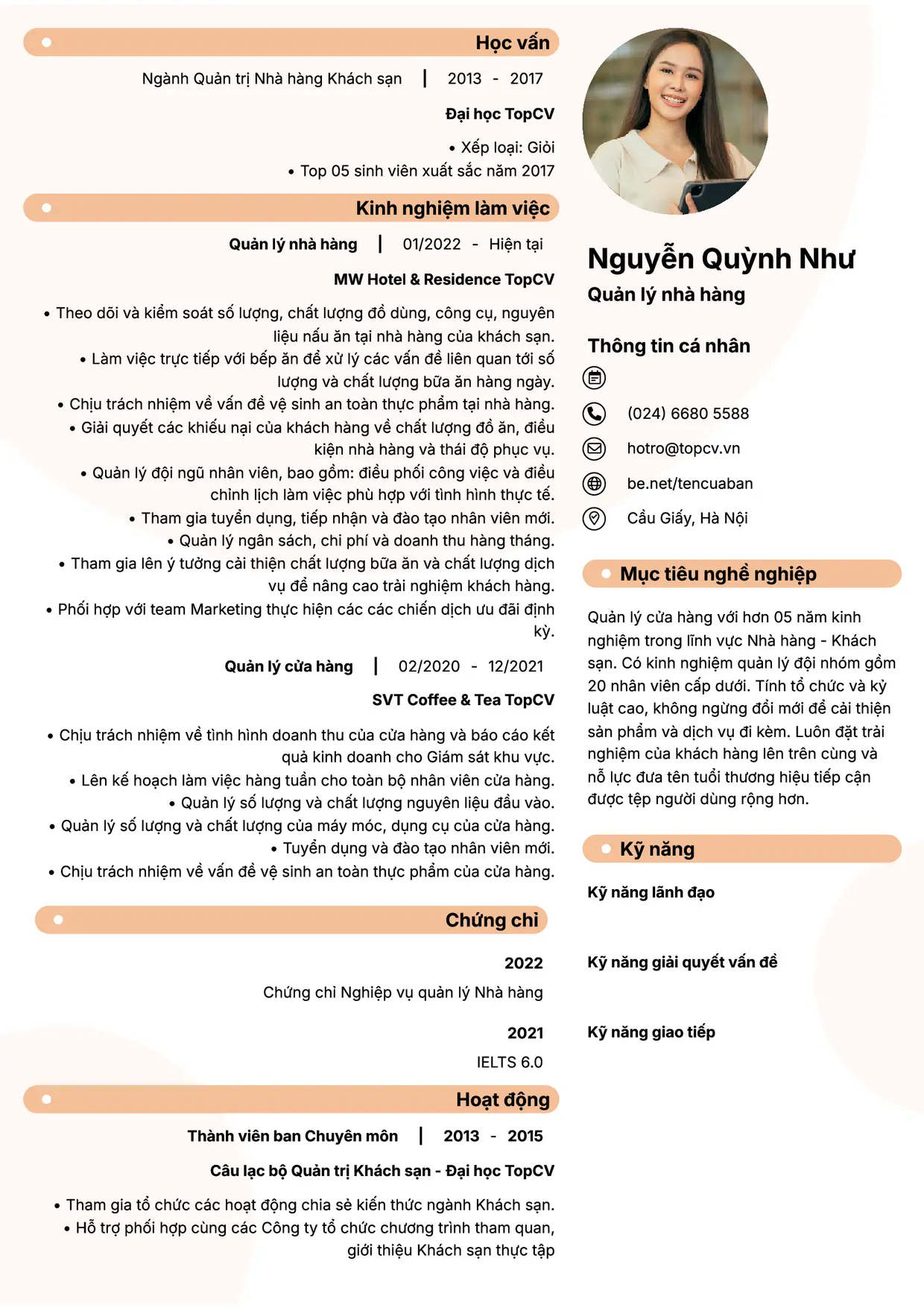 Mẫu CV xin việc F&B style Basic 5