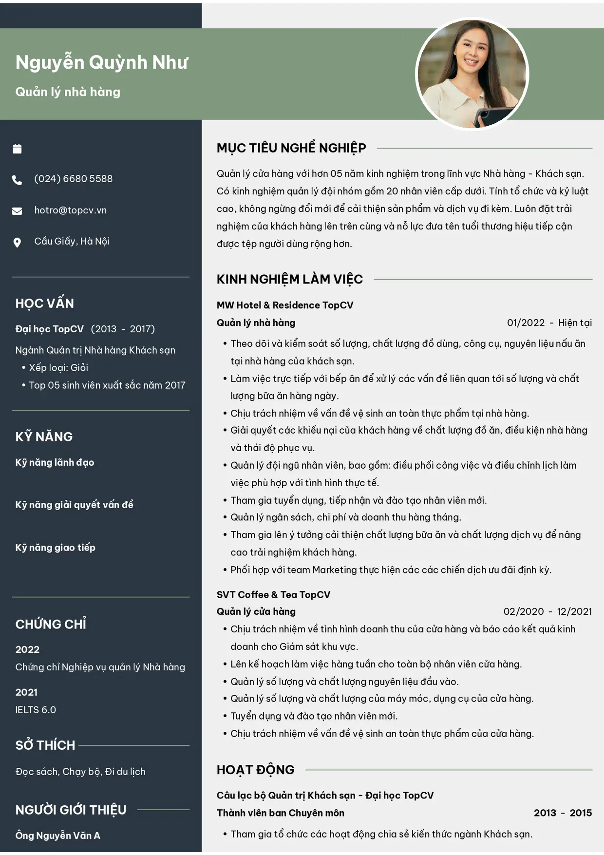 Mẫu CV xin việc F&B style Outstanding 10