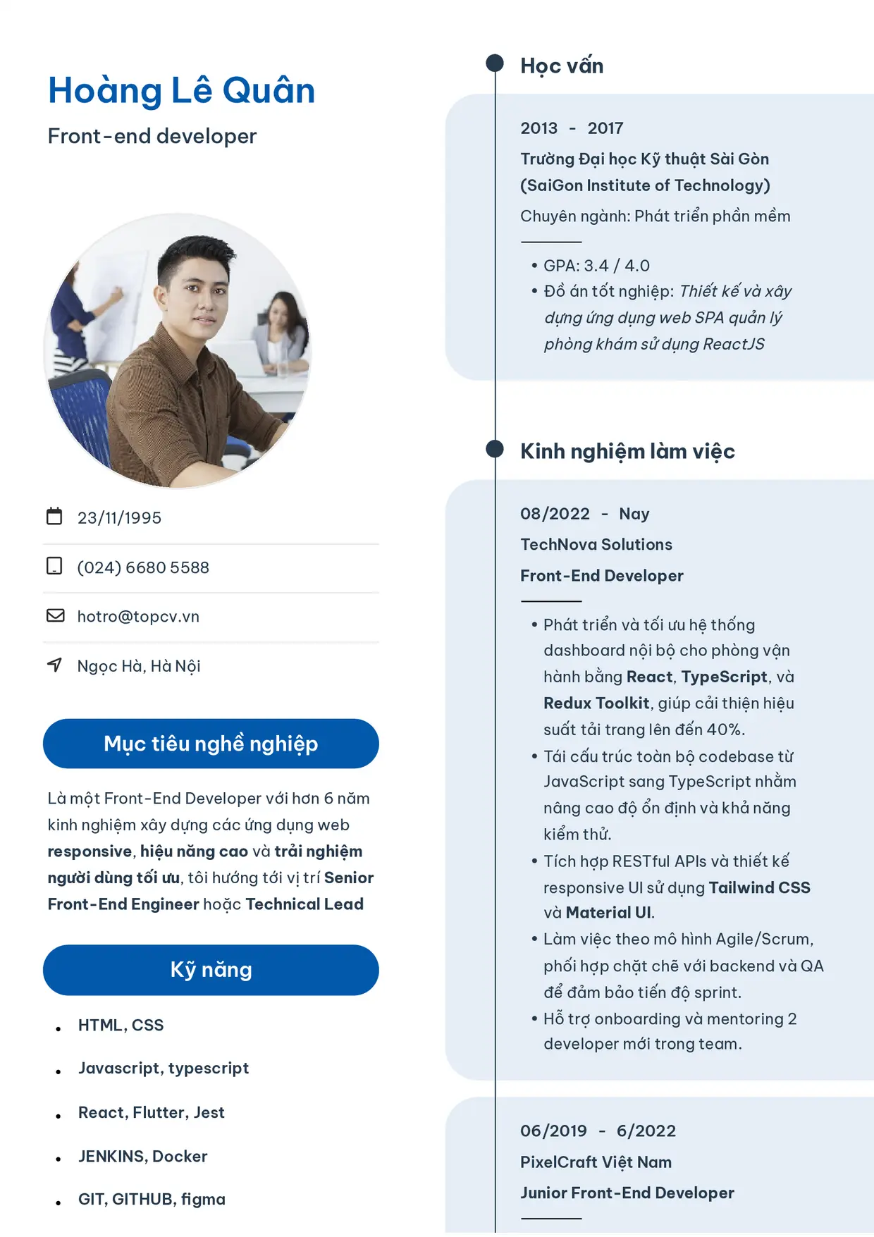 Mẫu CV xin việc Front-End Developer style Sinh viên 3