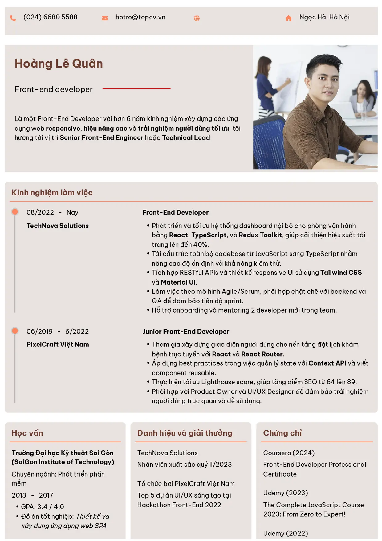 Mẫu CV xin việc Front-End Developer style Trang trọng