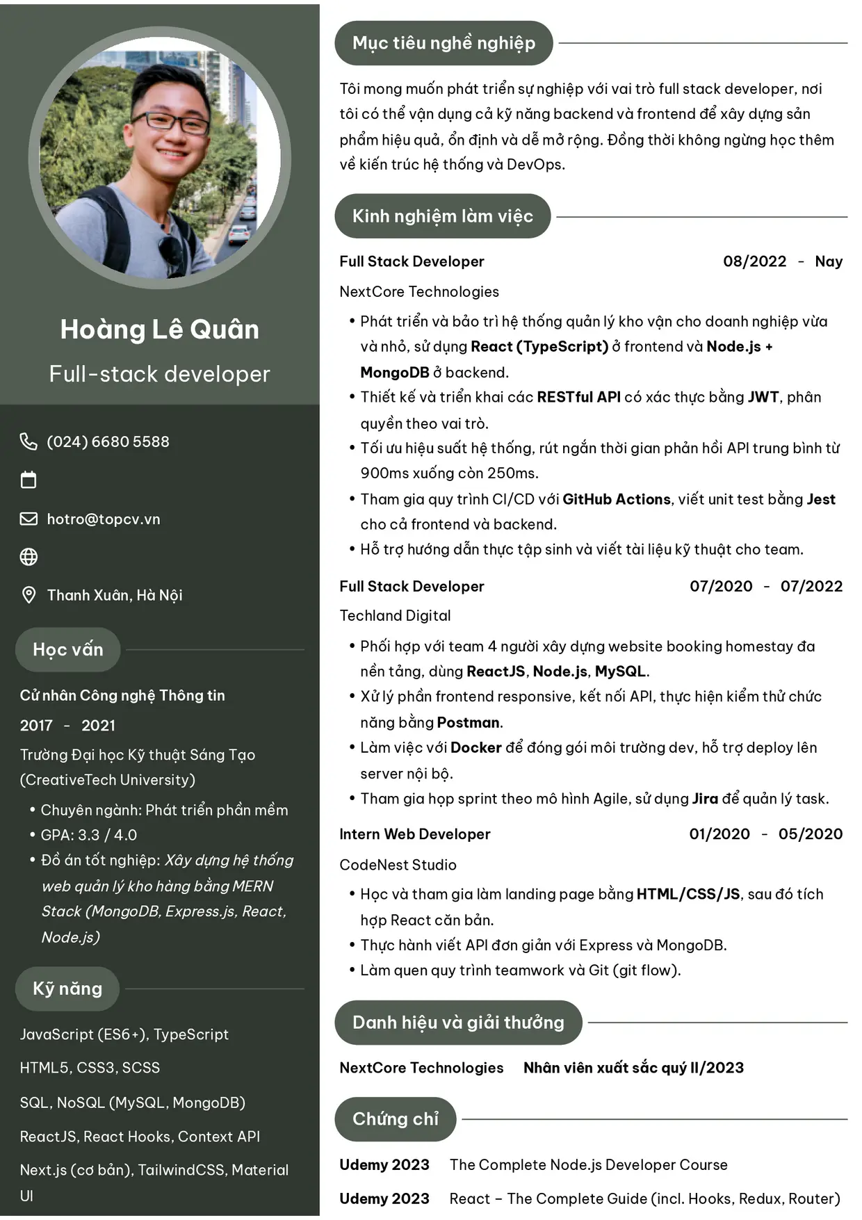 Mẫu CV xin việc Fullstack Developer style Ấn tượng 6
