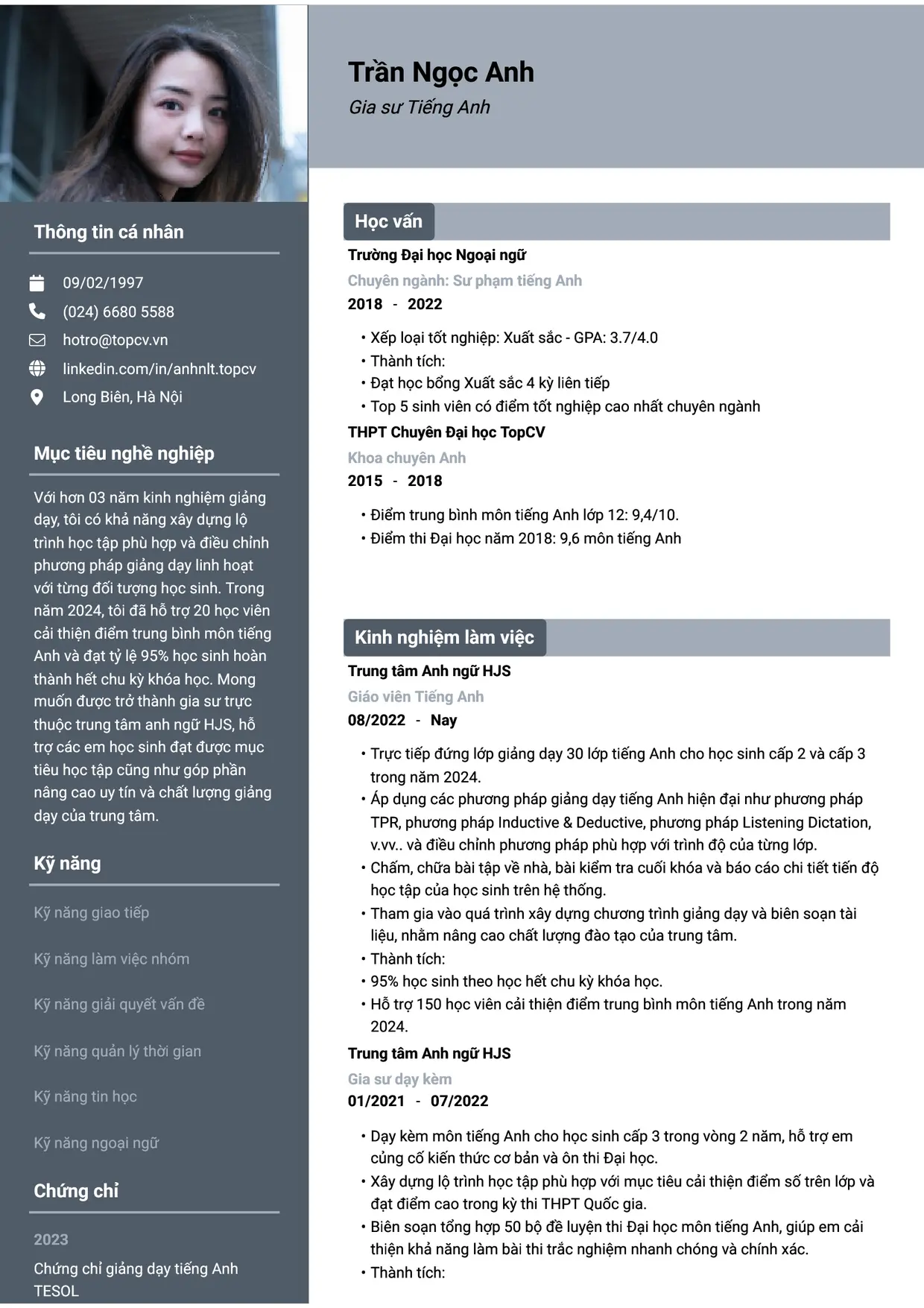 Mẫu CV Gia sư style Basic 1