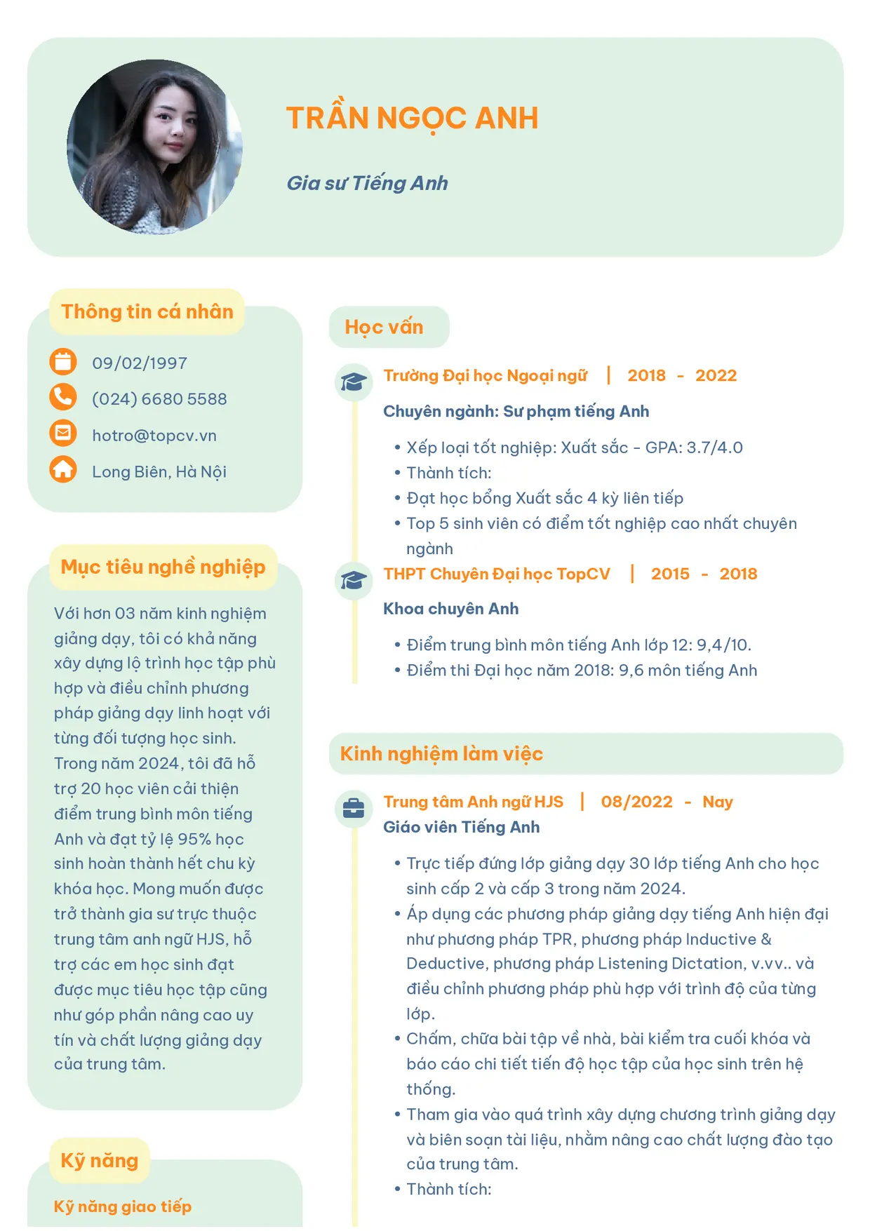 Mẫu CV Gia sư style Basic 3