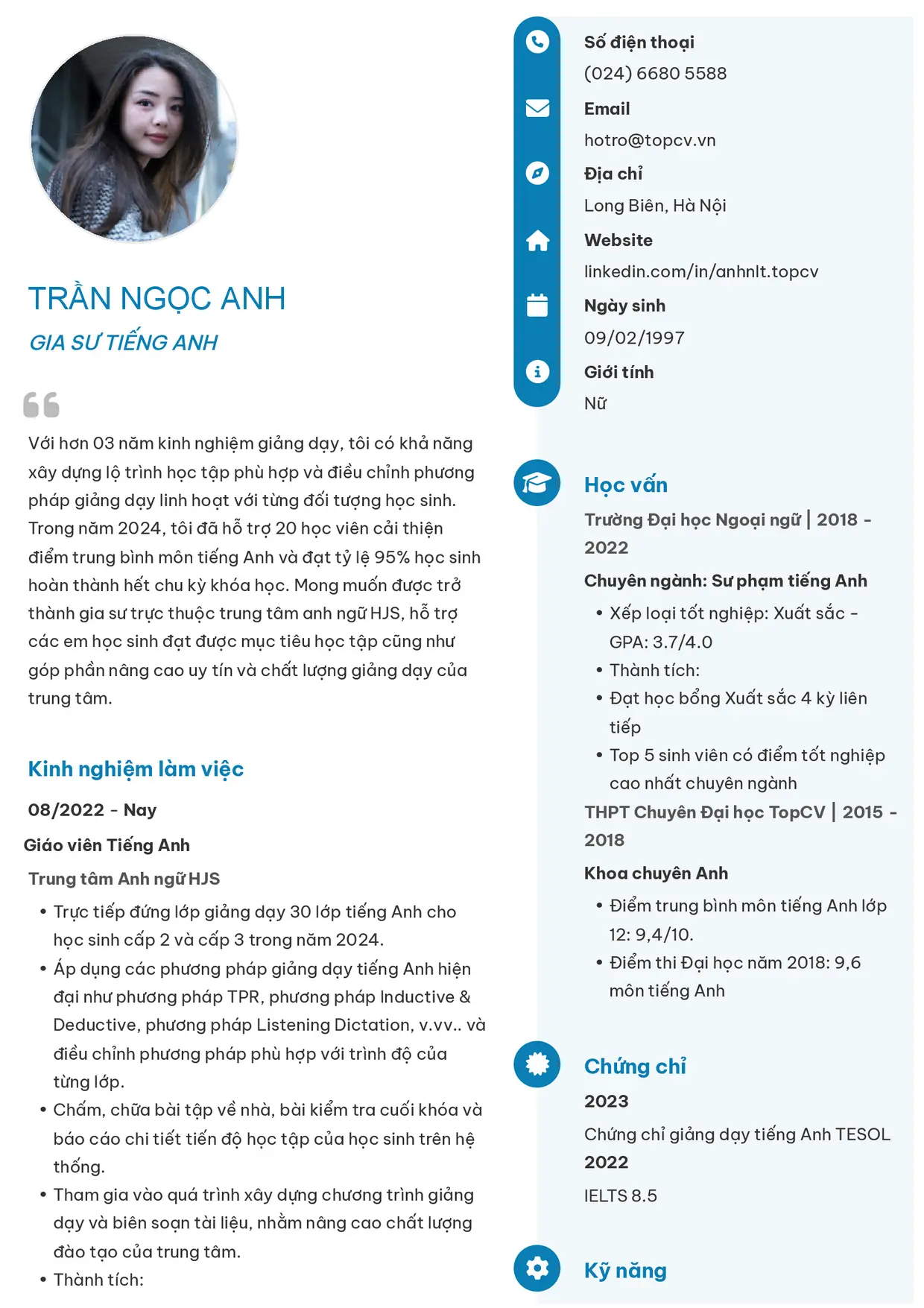 Mẫu CV Gia sư style Basic 4