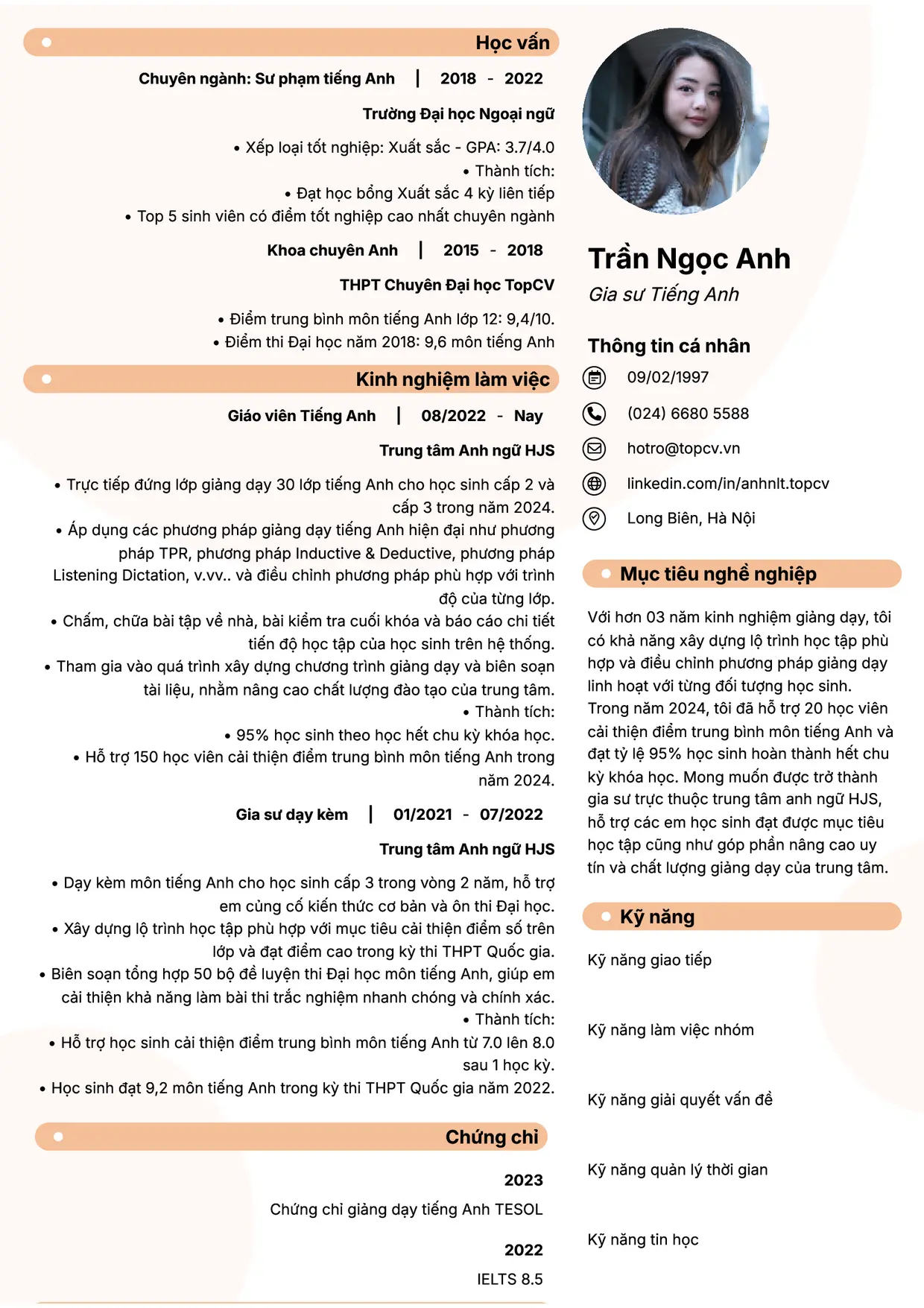 Mẫu CV Gia sư style Basic 5