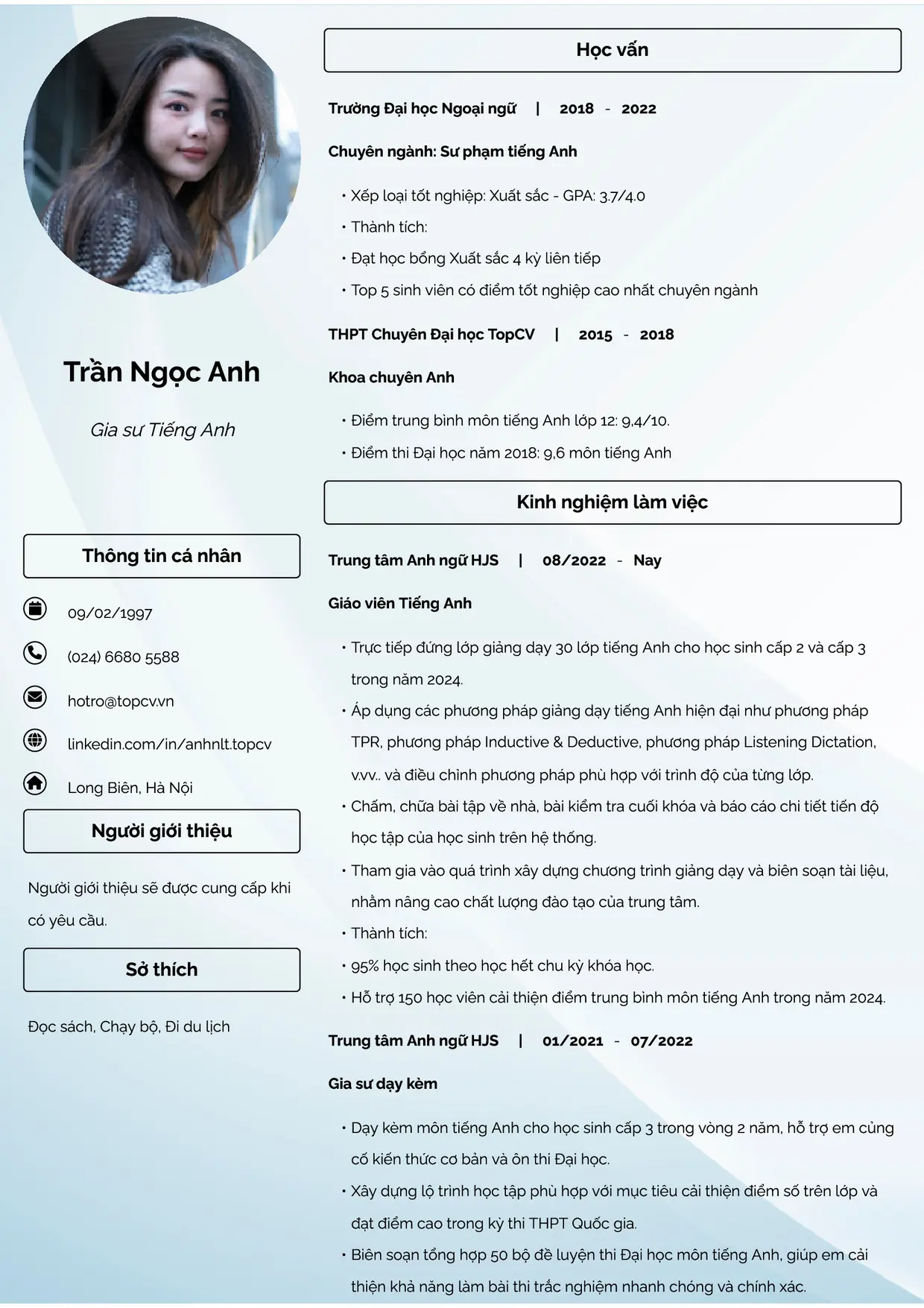 Mẫu CV Gia sư style Đam mê