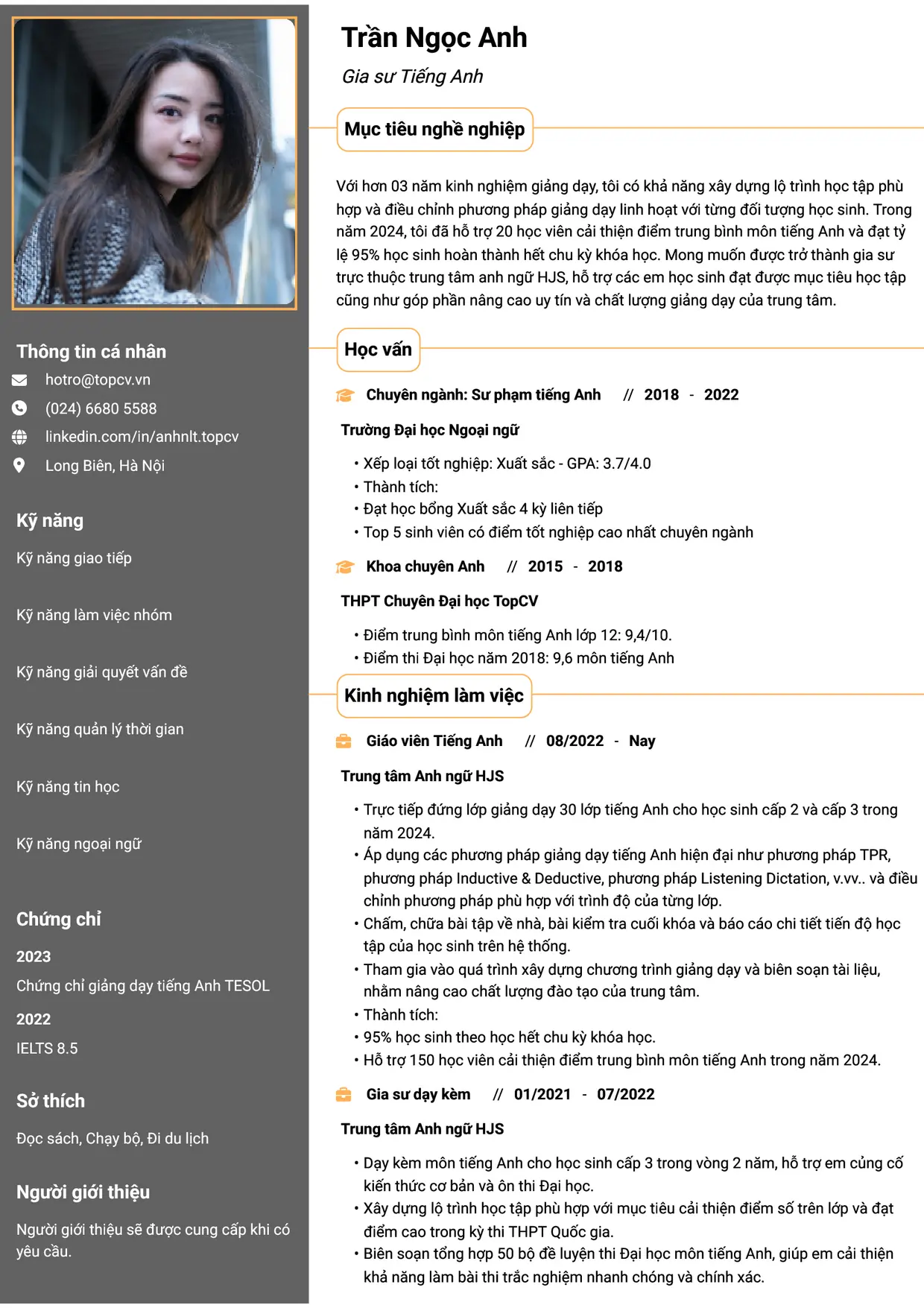 Mẫu CV Gia sư style Thành đạt