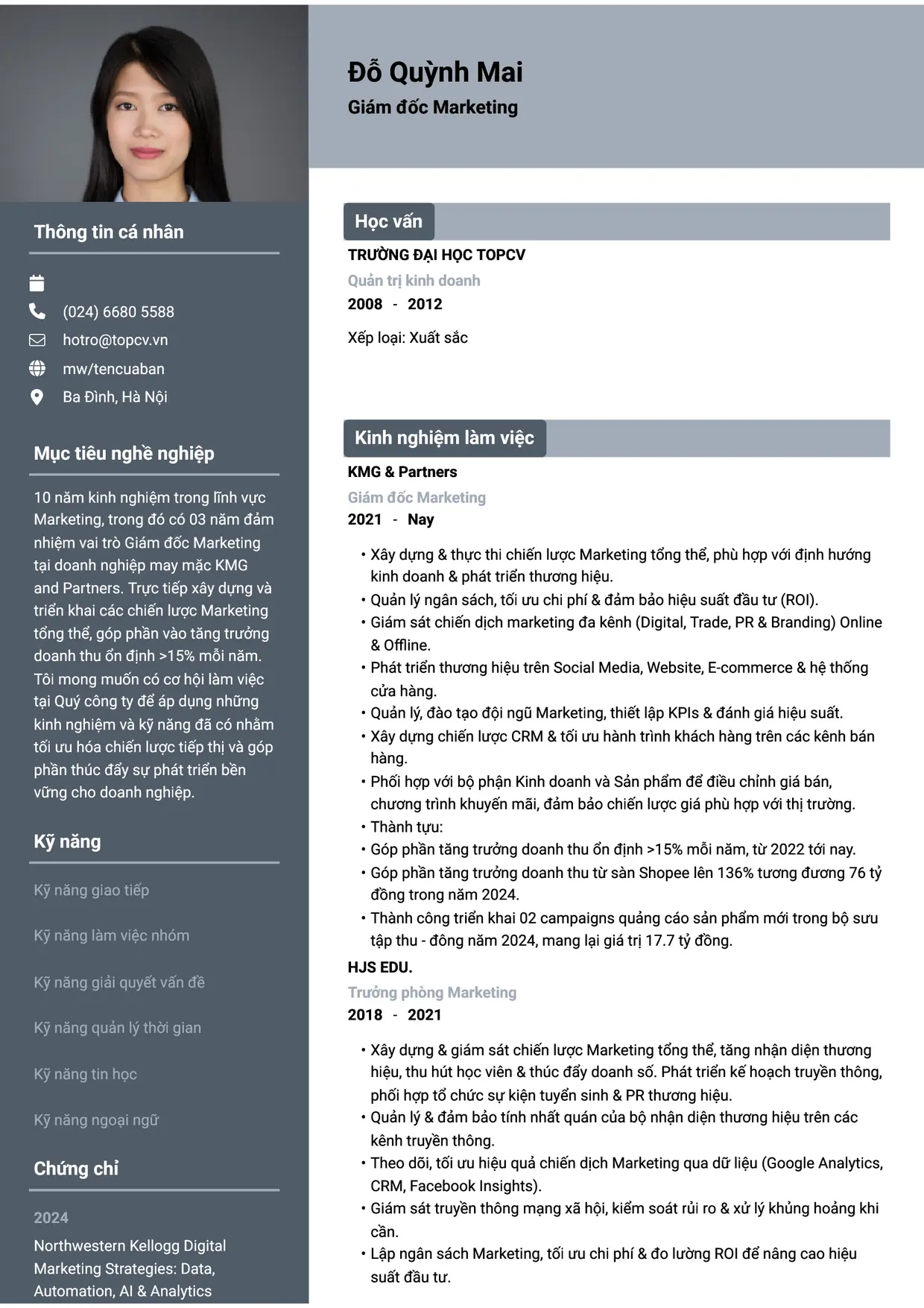 Mẫu CV xin việc Giám đốc Marketing style Basic 1