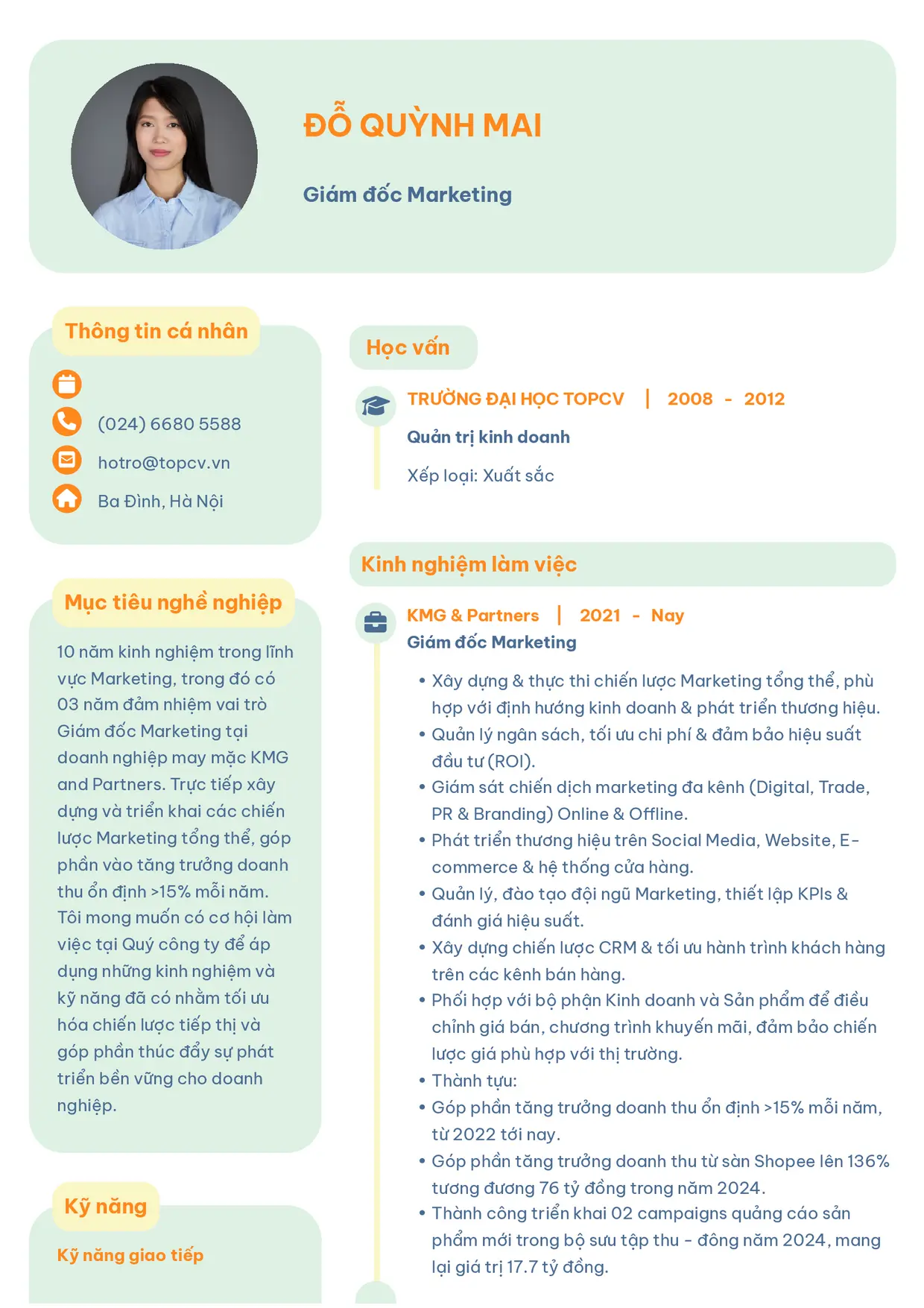 Mẫu CV xin việc Giám đốc Marketing style Basic 3