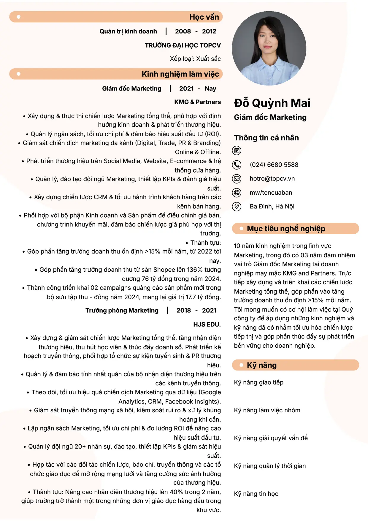 Mẫu CV xin việc Giám đốc Marketing style Basic 5